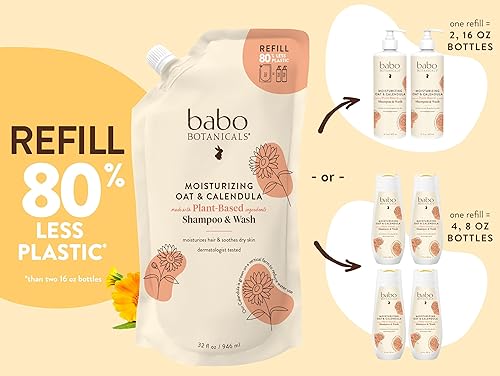 Miniatura 5 de Babo Botanicals Champú y lavado hidratante 2 en 1 de avena y caléndula, para pieles secas o sensibles, para todas las edades, ligeramente perfumado,