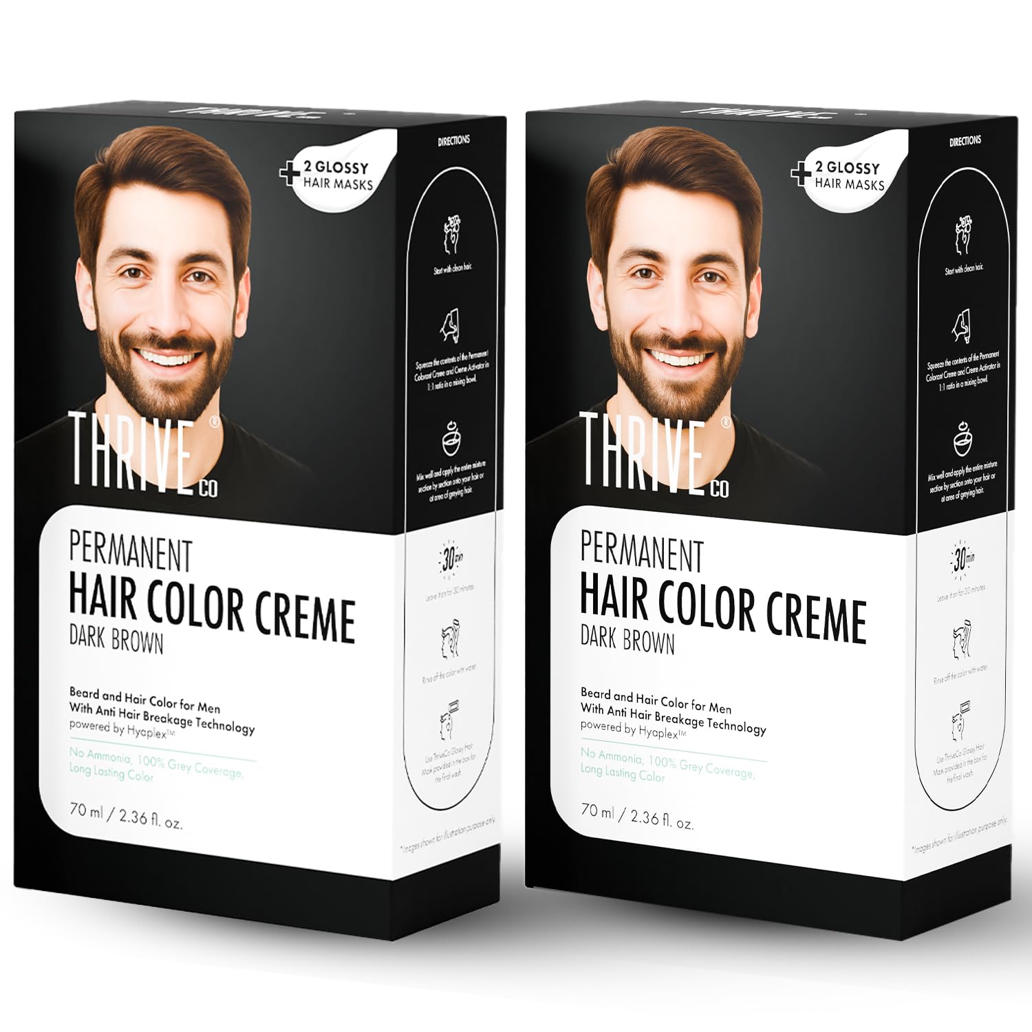 ThriveCo Permanent Hair Color Creme | 100% Grey Hair Coverage | No Ammonia | Long-Lasting, Damage-Free, Softer & Shinier hair | With Hyaplex™ Bond Technology for All Hair Types| For Men | Dark Brown | 70 ml-picture-19