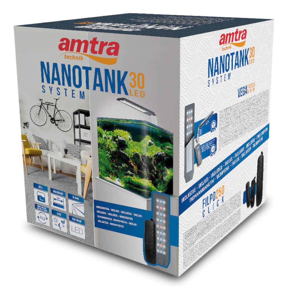 AMTRA NANOTANK SYSTEM 30 / Acquario in vetro completo di luce LED e filtro / cm 30x30x35 / 30 Litri