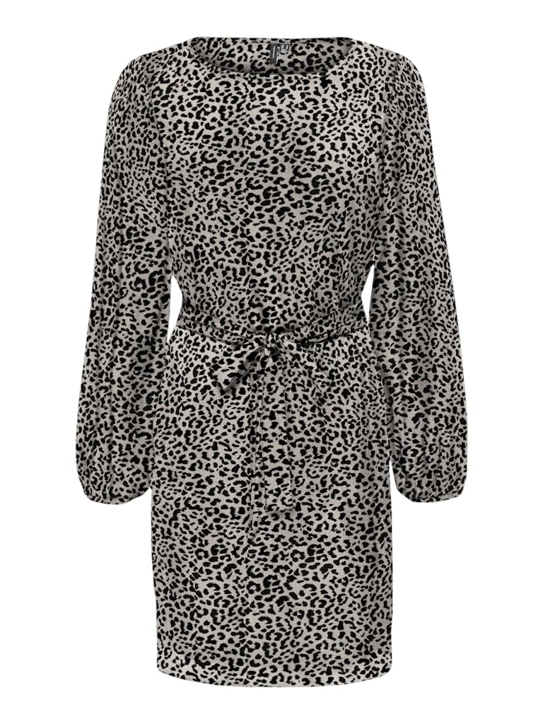 VERO MODA Women's Vmmerve LS Short Dress JRS Boo Dress, Moon Rock/AOP: Leo, XS