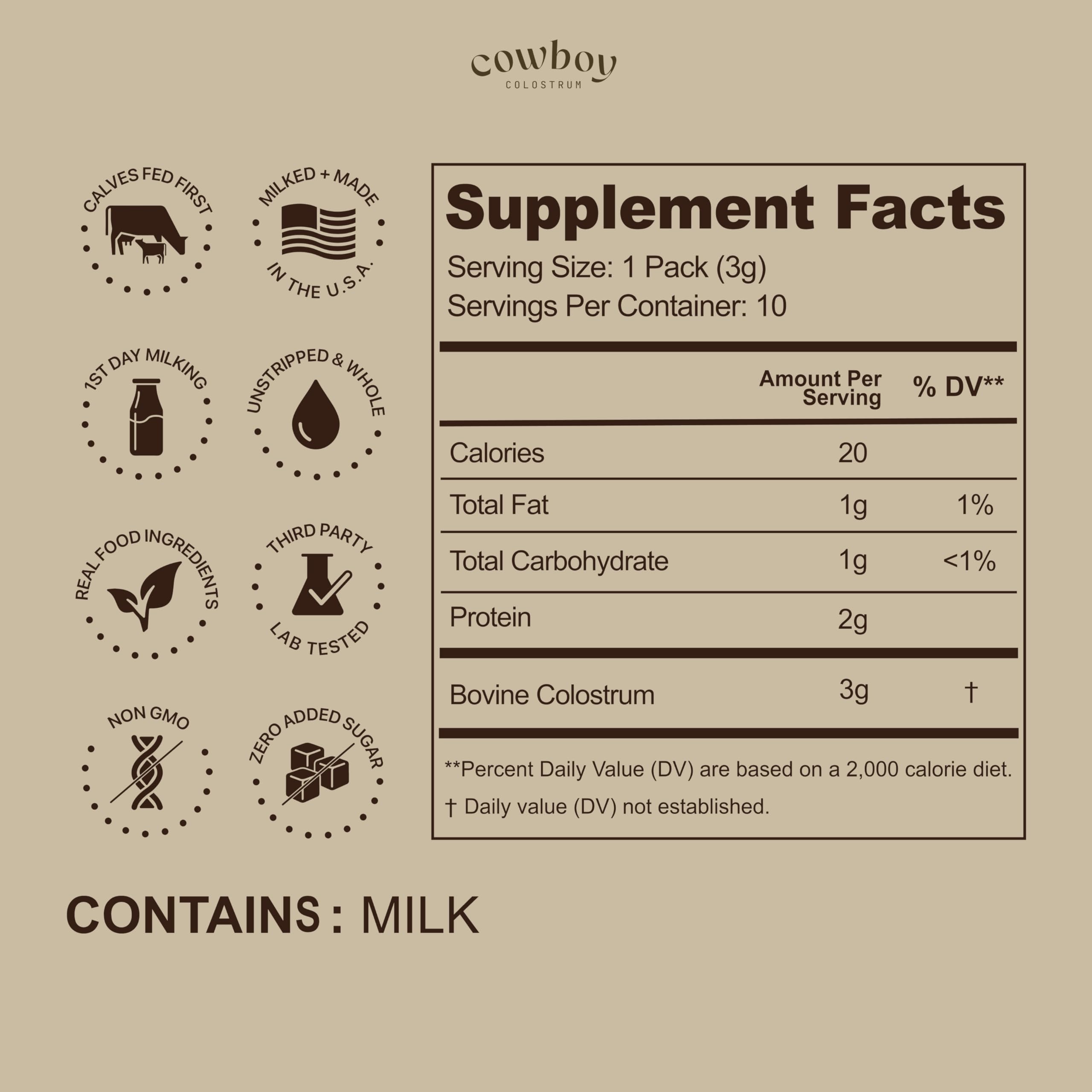 Cowboy - The Exclusive 1st Milking, Whole, Grass Fed Colostrum Supplement for Full Body Health - Bovine Colostrum Powder Packed w/Bioactive Nutrients (10 Travel Packs - Unflavored) — Amazon image 2