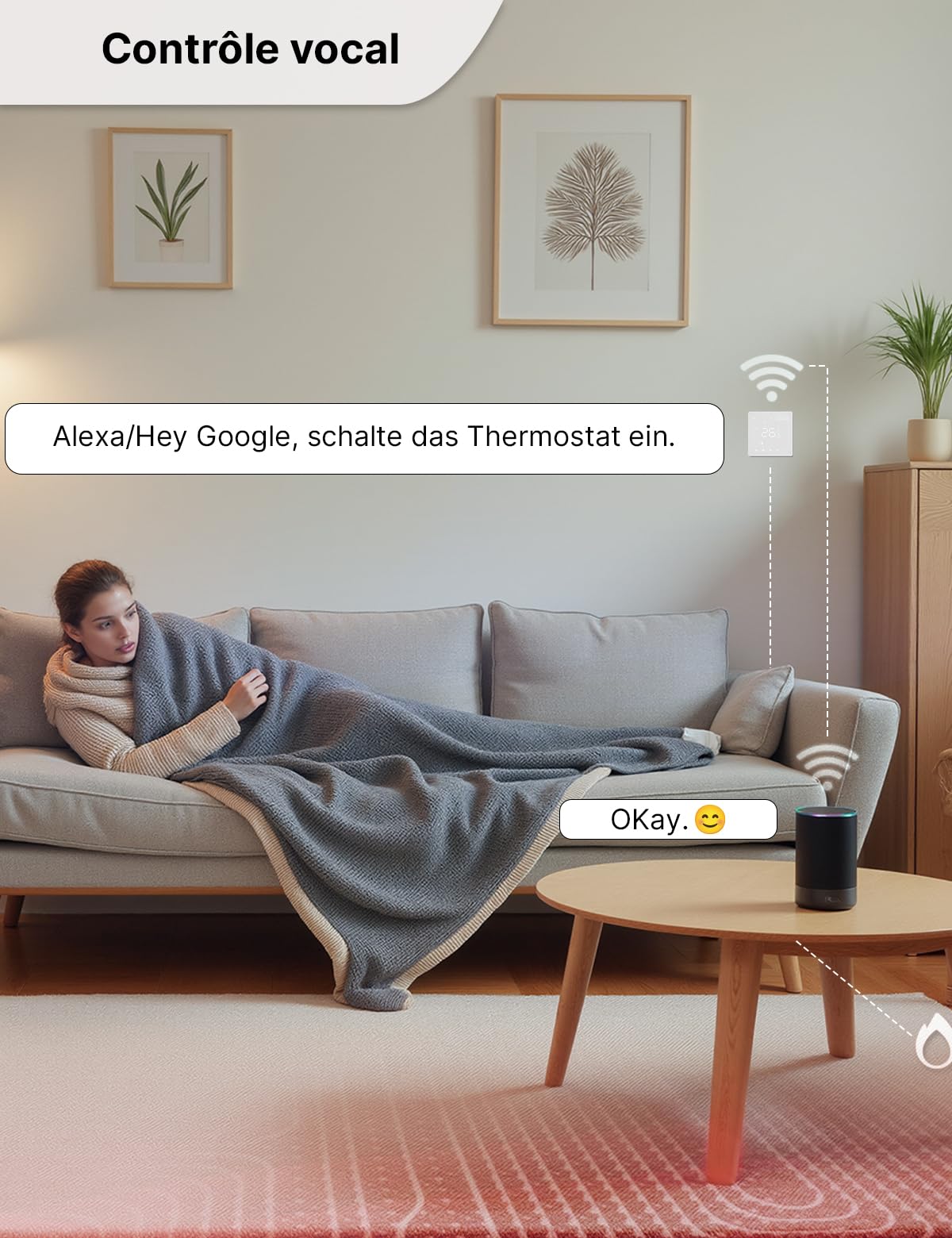 MOES Thermostat Intelligent WiFi pour Chauffage au Sol Électrique | Thermostat de chambre programmable, compatible avec Alexa/Google Home et Smart Life/Tuya App