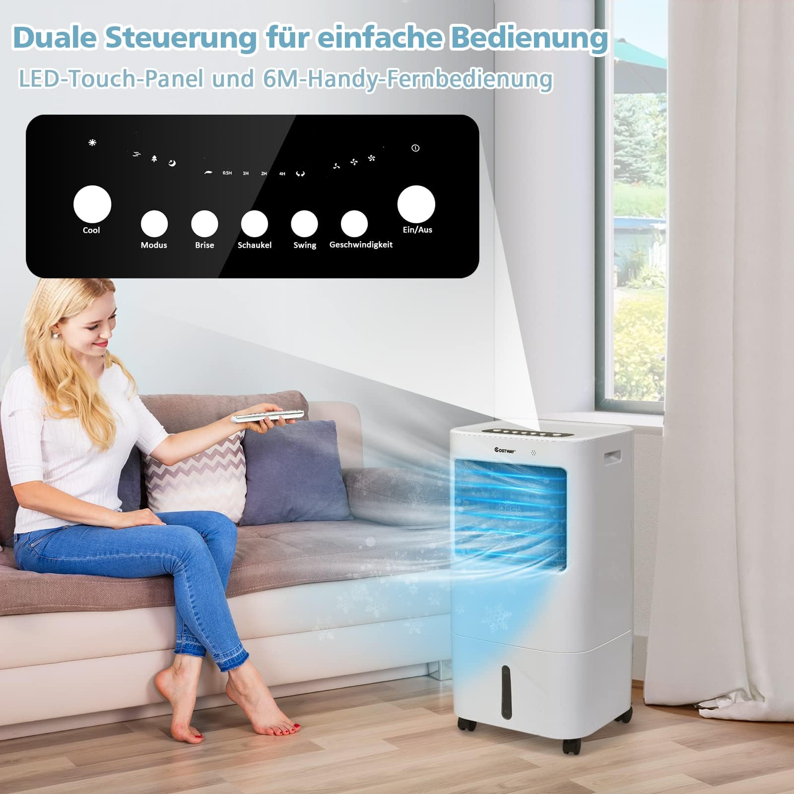 COSTWAY Mobile Klimaanlage ohne Abluftschlauch, 3 in 1 Luftkühler 65W | 3 in 1 Klimagerät Luftreiniger Luftbefeuchter / 8H Timer / 20L Tank/ Fernbedienung / 3 Stufen / Fernbedienung