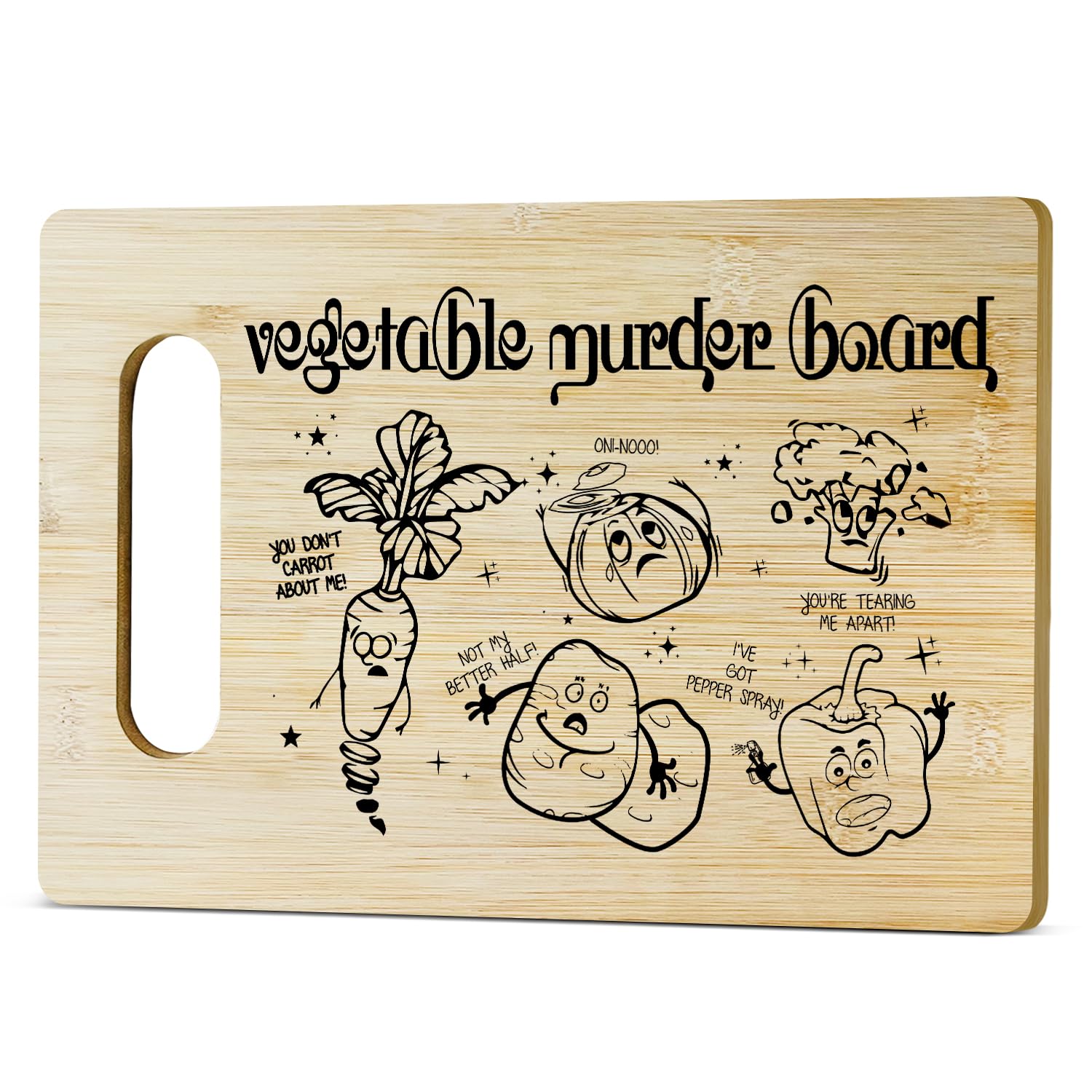 Divertida tabla de cortar – Tabla de cortar de asesinato de verduras, regalos para mujeres, esposa, mamá, tabla de cortar de bambú para cocina, tabla de servir alimentos de madera, regalos para