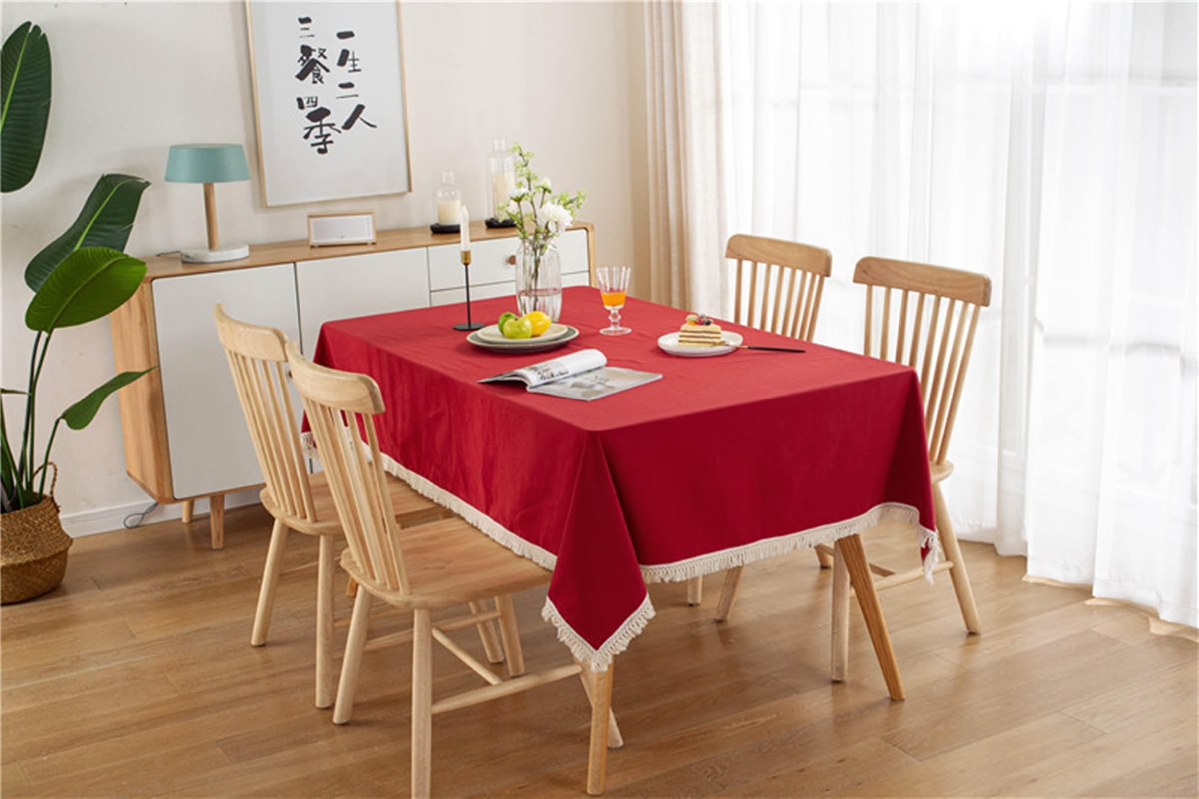 Mantel cuadrado para mesa de comedor, 35 x 35 pulgadas, de algodón, color liso, con borlas, para eventos, bodas, banquetes y fiestas, estilo B rojo