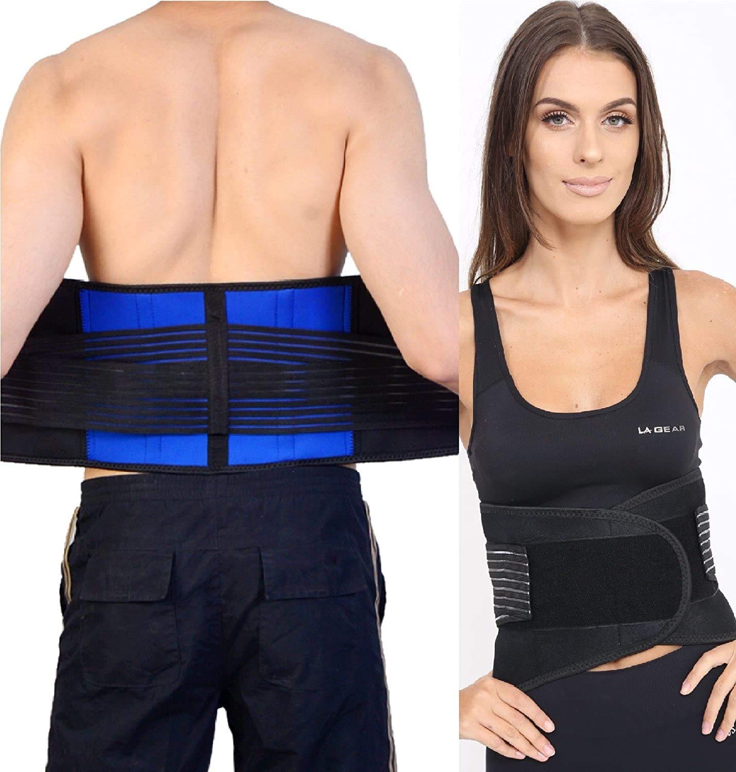 TM, Adjustable Neoprene Double Pull Lumbar Support Lower Back Belt Brace Pain Relief (Medium (72-86 cm)