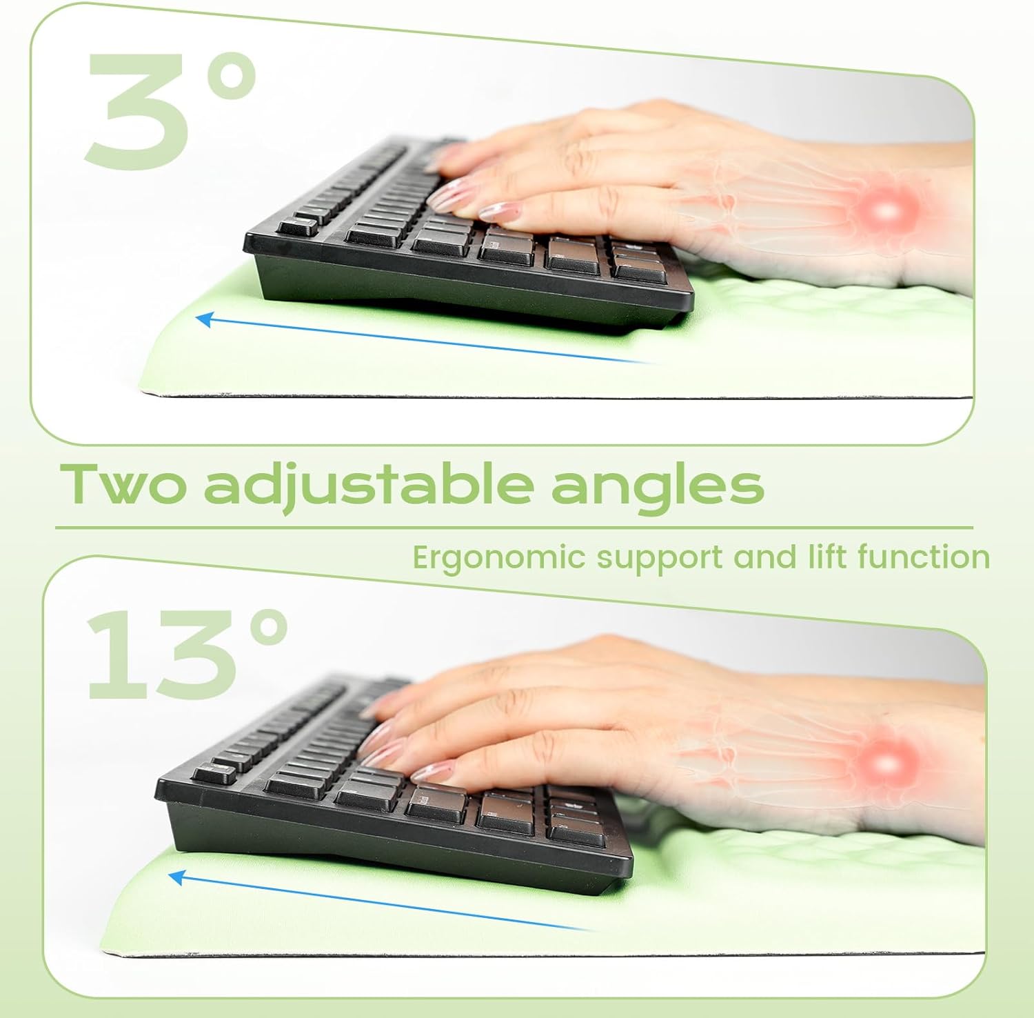 Keyboard Wrist Rest with Ergonomic Height - Computer Keyboard Stand & Soft Cushioned Pad for Wrist Pain Relief - Non-Slip Typing Support for Office, Gaming & Home(Green)