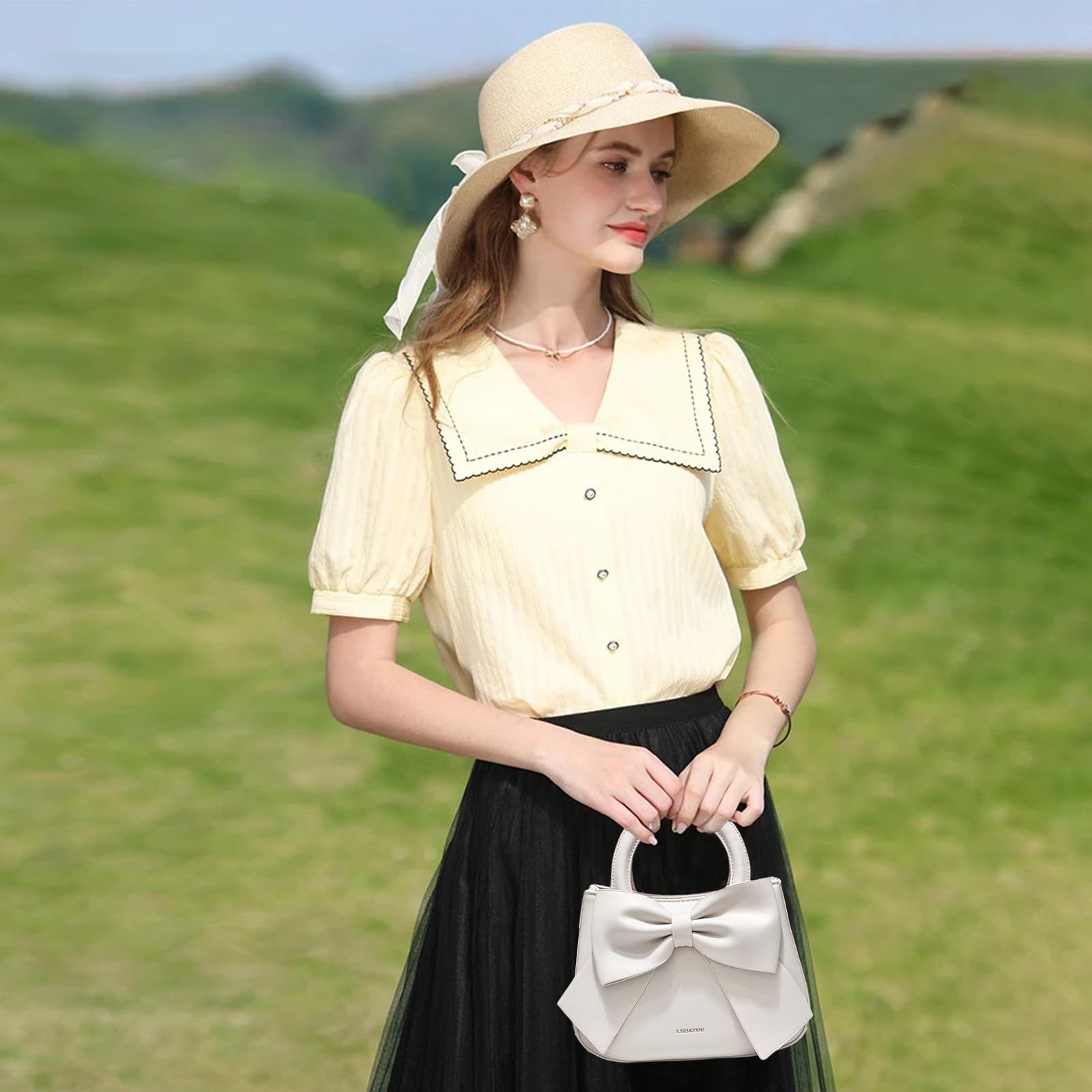 NICOLE & DORIS Umhängetasche für Damen Kleine Handtaschen mit Schleife Henkeltasche PU Leder Niedliche Schultertasche Mädchen Crossbody Bag Satchel Tasche
