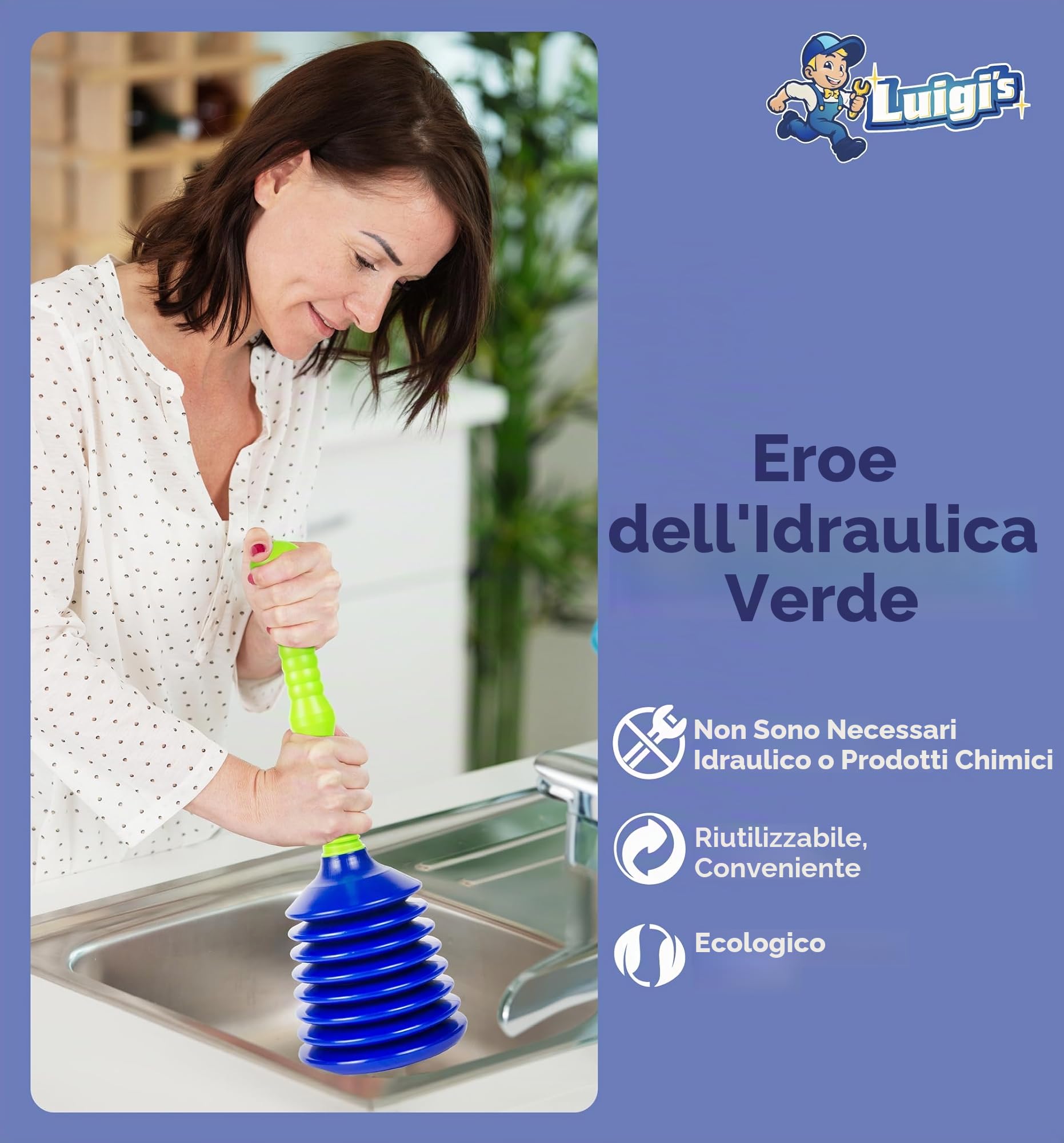 Luigi's Stura Lavandini e Scarichi - Sturalavandino a Pressione - Stura Lavandino - Potente per Sturare Lavandino e Lavello - Sturalavandini a Pressione Cucina Bagno