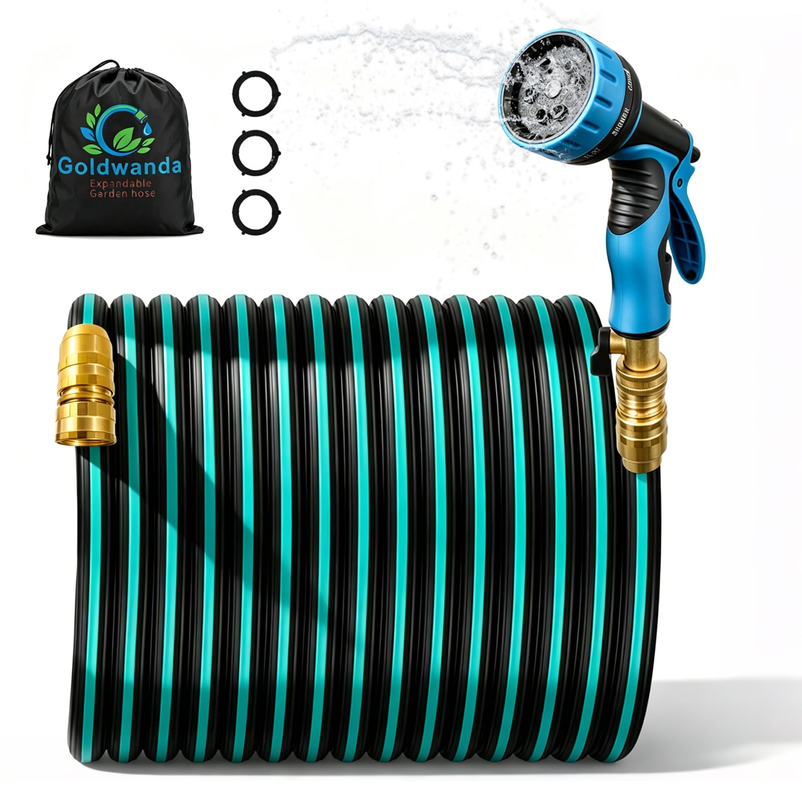 Photo 1 of Goldwanda Expandable Garden Hose 25FT Expanded Length – Retractable, Kink-Free TPV Material, 10-Pattern No2zzle, Solid Brass Fittings (5/8" x 5FT)
