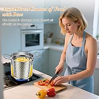 Vista 5 de Yummy Sam Olla pequeña de acero inoxidable de 3 cuartos de galón con cesta y tapa, freidora de tempura multifuncional, olla para pasta, con estante