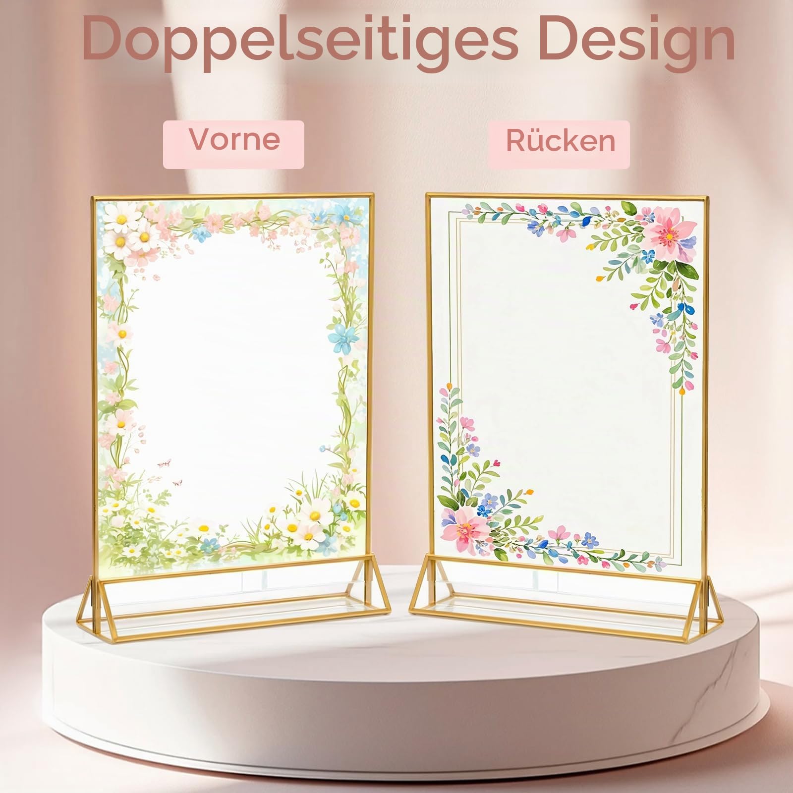 Acryl-Schildhalter A5, 6 Stück, transparenter Bilderrahmen und Flyerhalter, doppelseitiger Acrylrahmen mit Goldrahmen für Hochzeitstischschilder