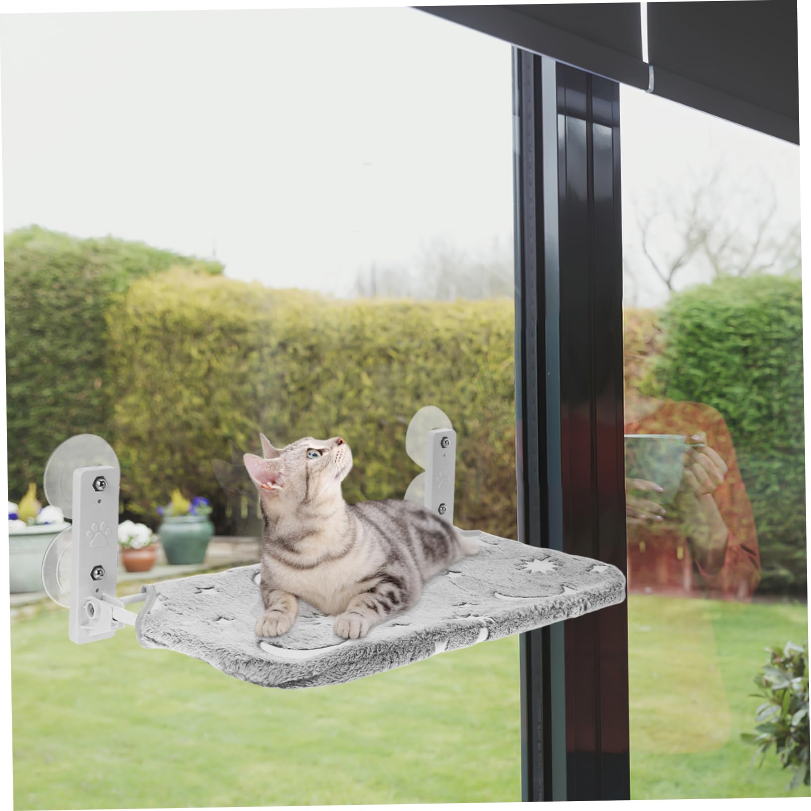 TOYANDONA Hamac de Fenêtre pour Chat, Lit Pliable en Peluche, Motif Étoiles Lumineuses, sans Fil, pour Intérieur, Siège Confortable