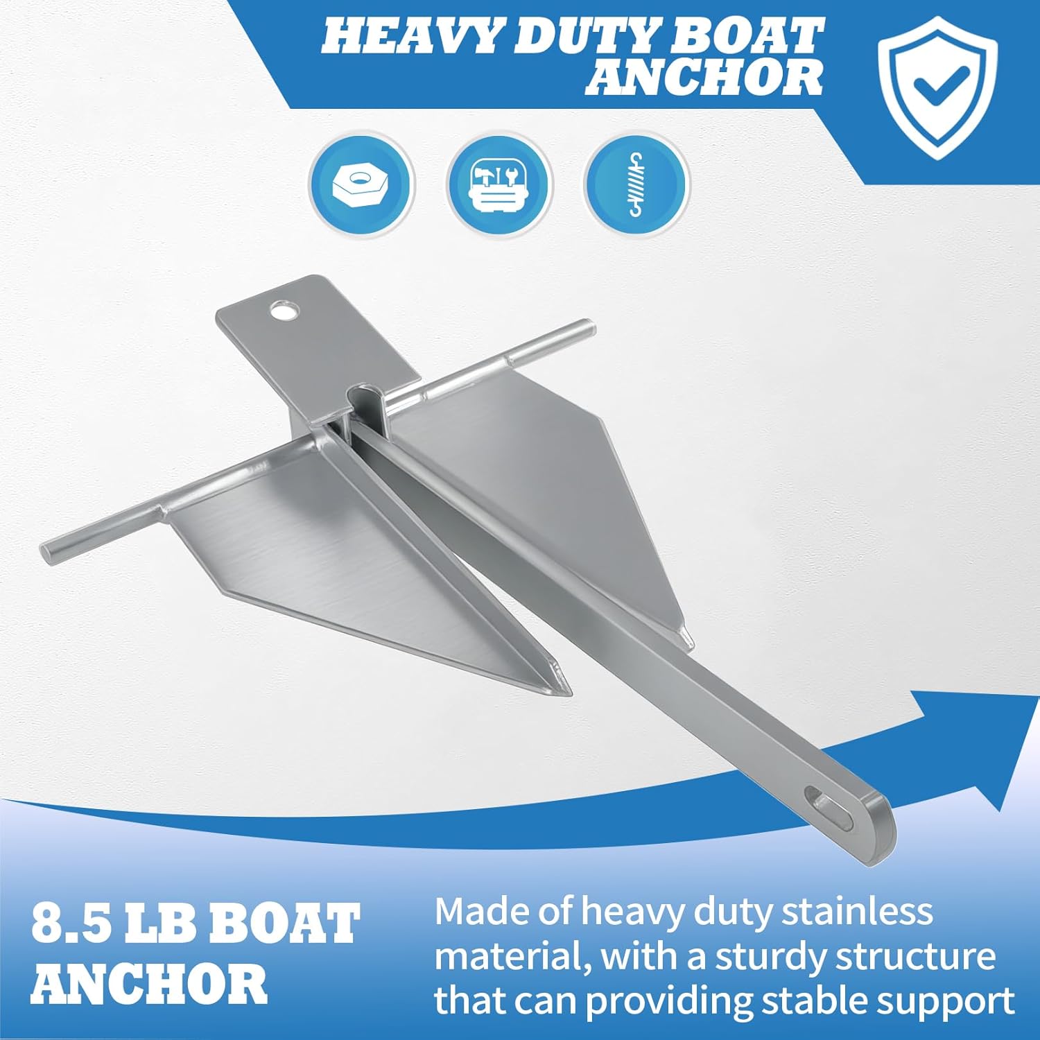 5lb 8.5 lb Heavy Duty Anchor Kit Portable Anchor with Anchor Chain and Anchor Rope Set Fit for Different Type Boats