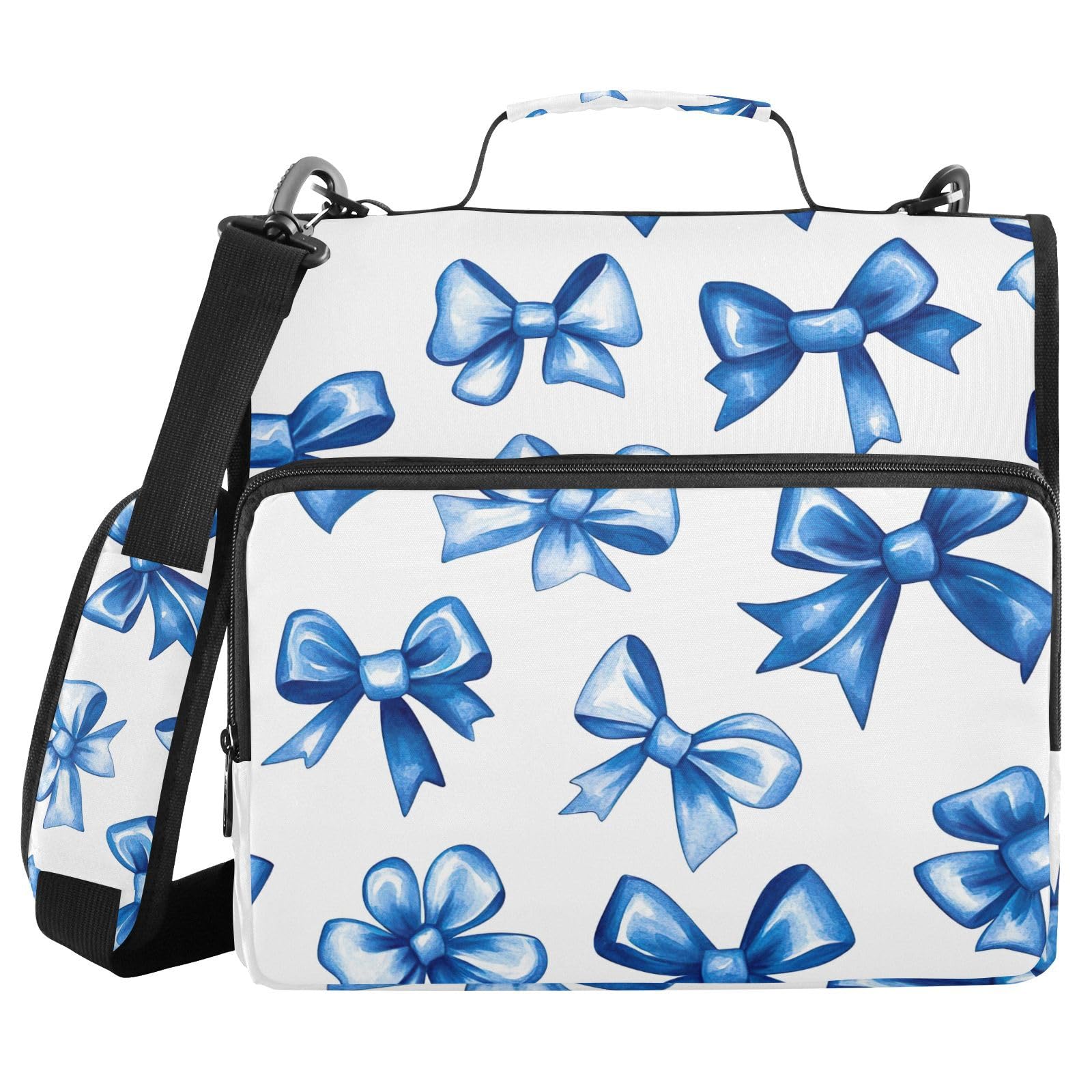 SDMKA 3 Ring Zipper Binder with Shoulder Strap, 500 Sheets Capacity, Multi-Pocket Organizer for School/Office, 1.5 Inch D-Rings Zip Binder (Blue Bow)