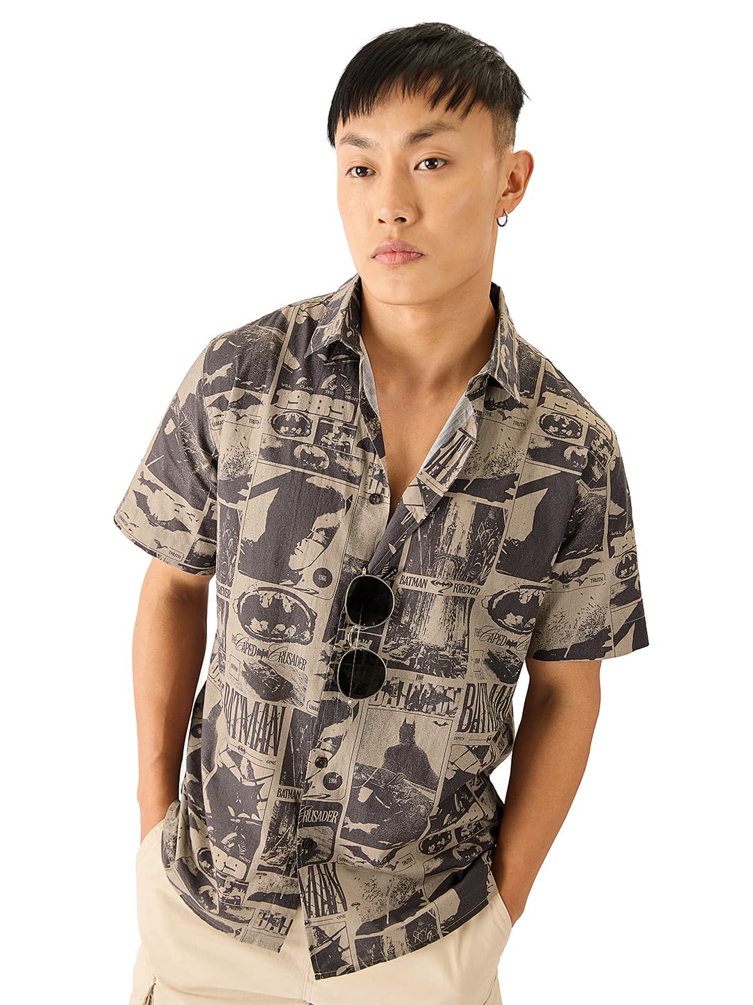the souled store Official Batman: 1989 Men and Boys Short Sleeve Collared Neck Button Down Grey All Over Print Cotton Summer Shirts-picture-33