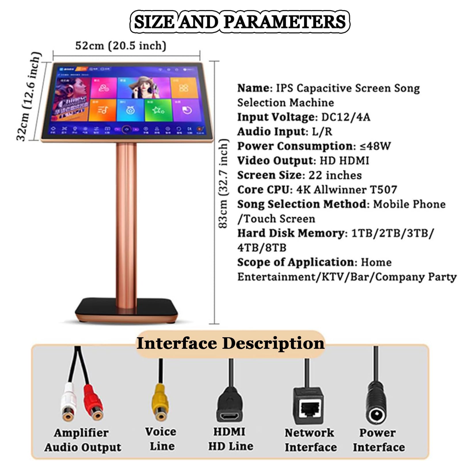 Lettore Karaoke Touch Screen Capacitivo da 22", Macchina per Canzoni, Jukebox, con Schermo di Visualizzazione dei Testi per Feste in Famiglia al Bar, Nero-1 TB