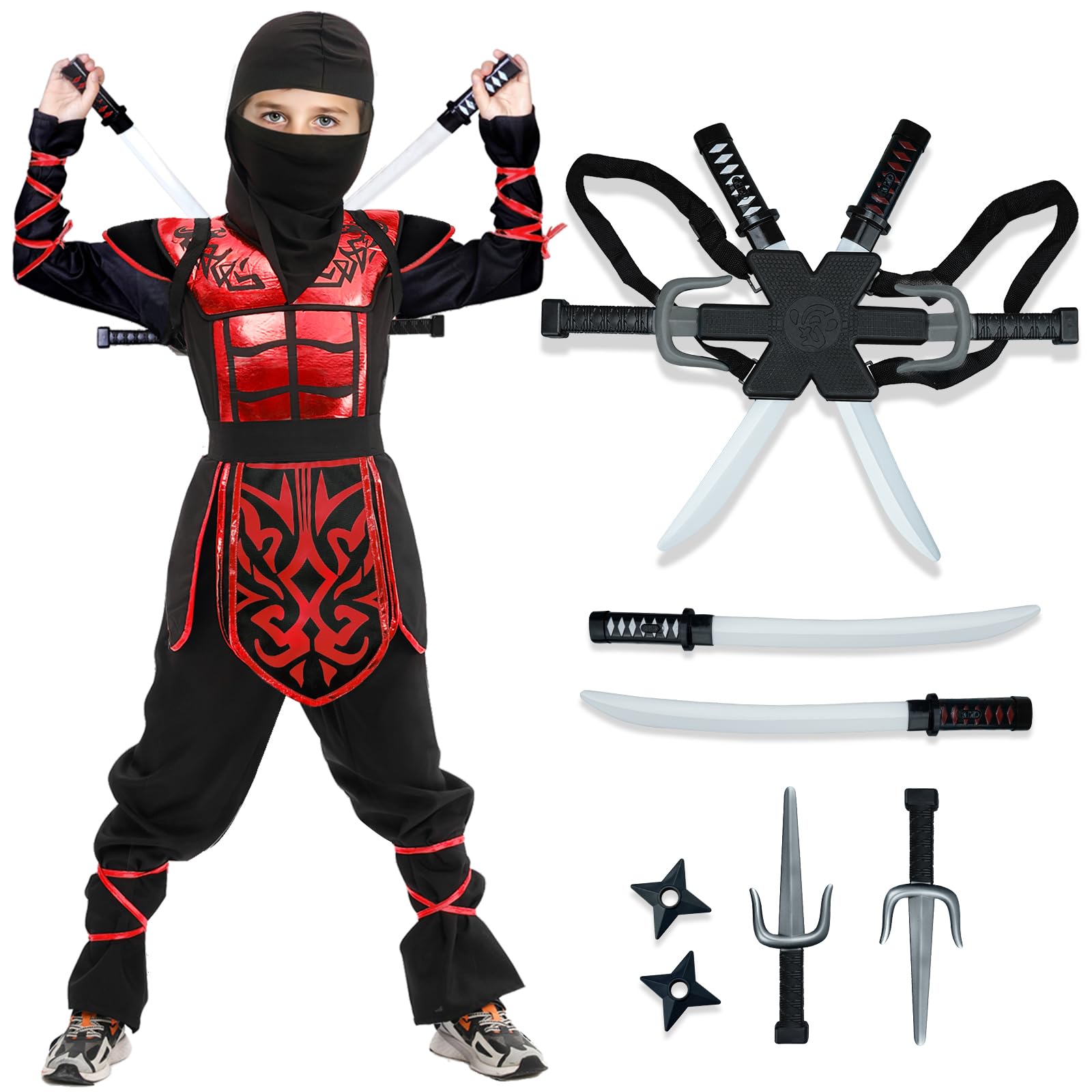 digi Kids Halloween Ninja Costume for Boys, Ninja Costume Set with Toys,Halloween Cosplay Party Costumes for Kids 4-12T