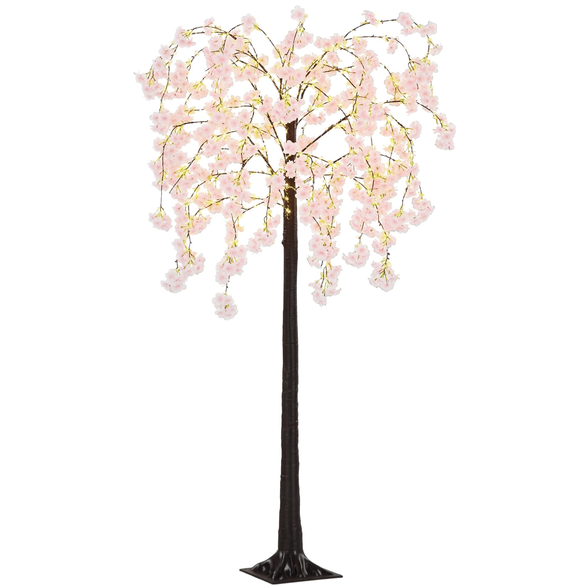 HOMCOM 6ft Cherry Blossom Tree Light with 450 Warm White LED Lights, Artificial Tree for Indoor, Party, Wedding, Christmas, Home Decoration, Pink