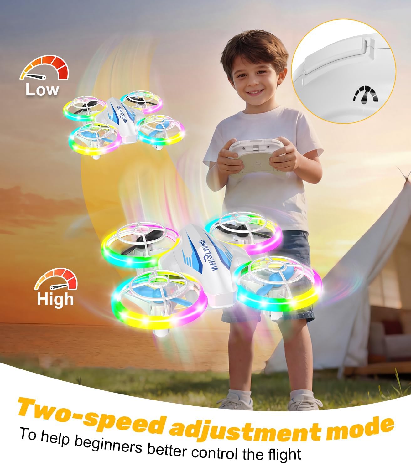 Mini Drone for Kids & Beginners - RC Quadcopter with Colorful LED Lights, 360° Flips, 3 Batteries 27 Min Flight, 2 Speed Modes, One Key Take Off, Indoor Flying Toy Gift for Boys Girls