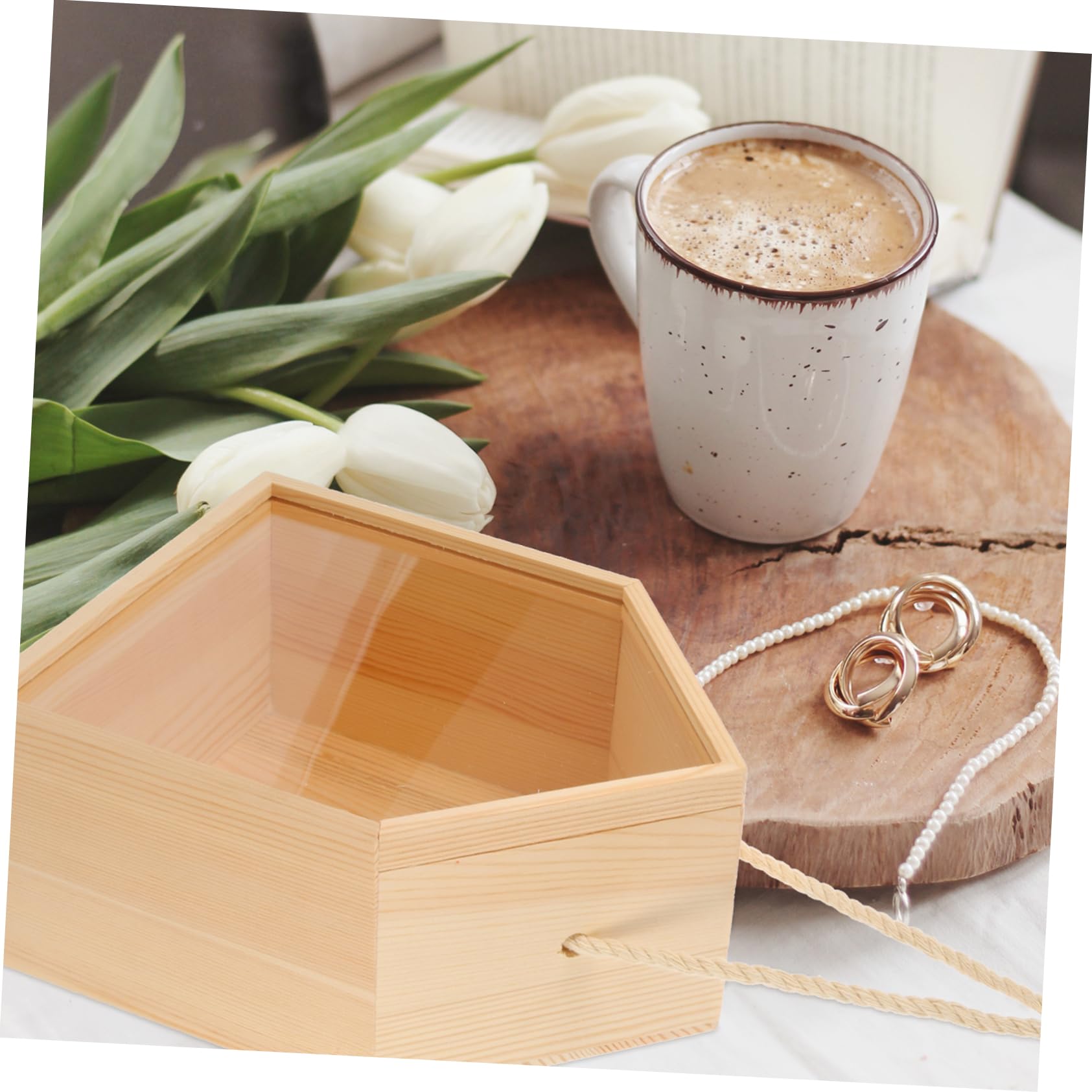 DECHOUS Scatola Regalo per Dolci in Legno e Acrilico Khaki a Forma di Abitazione, Scatola Trasparente per Bomboniere Matrimonio e Feste, Raffinato Porta Gioielli e Dolcetti