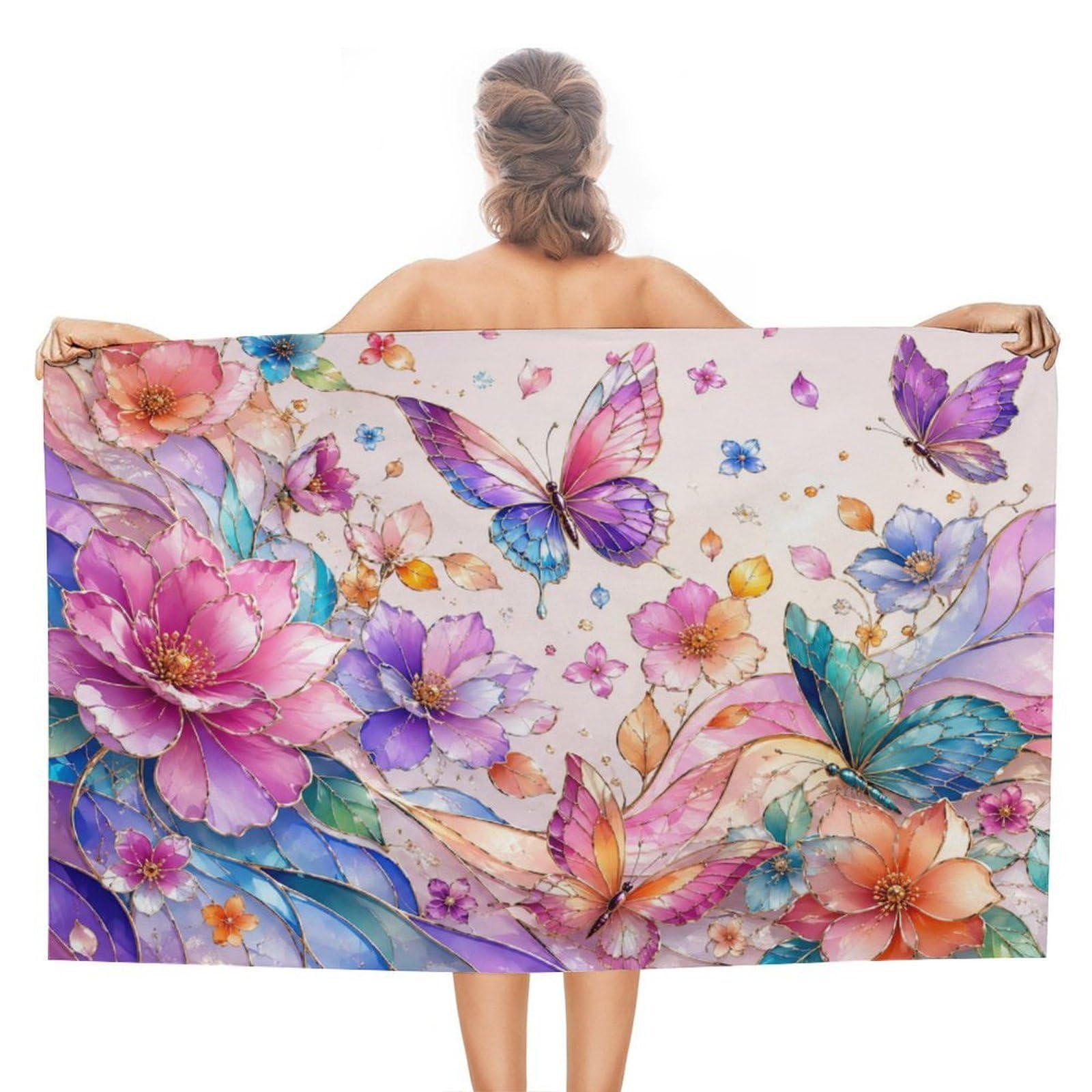 Anceky Floral Butterflies Watercolor Oversized Beach Towel Quick Dry Sand Free Microfiber Travel Towel Lightweight Multi Purpose Beach Blanket Pool Gym Bath Towel 51x31 in