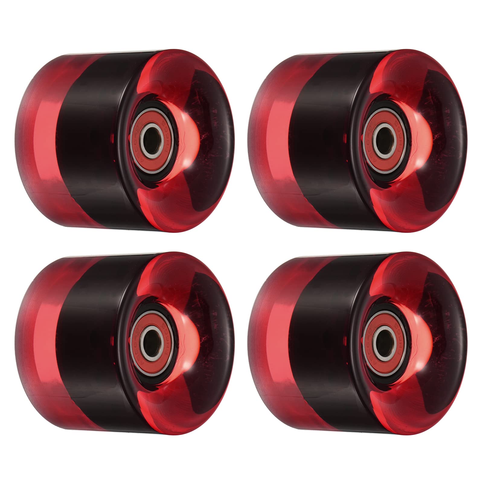 PATIKIL 60mm Longboard Ruote con Cuscinetti ABEC-9, 4pz Street Ruote per Skateboard Cruiser Ruota Sostituzione 80A, Trasparente Rosso