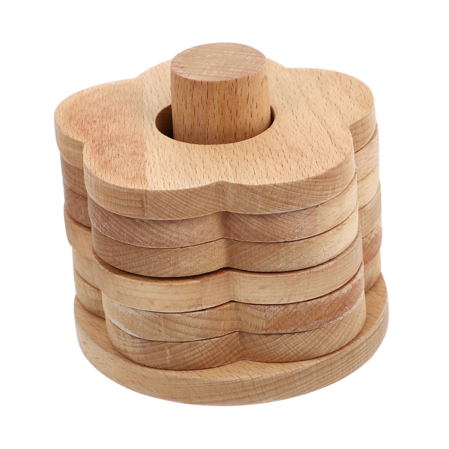 Posavasos de Madera Maciza 7 Piezas en Forma de Flor para Tazas | Khaki, Aptos para Mesa, Diseño y Antideslizante, Uso con Copas de Vino