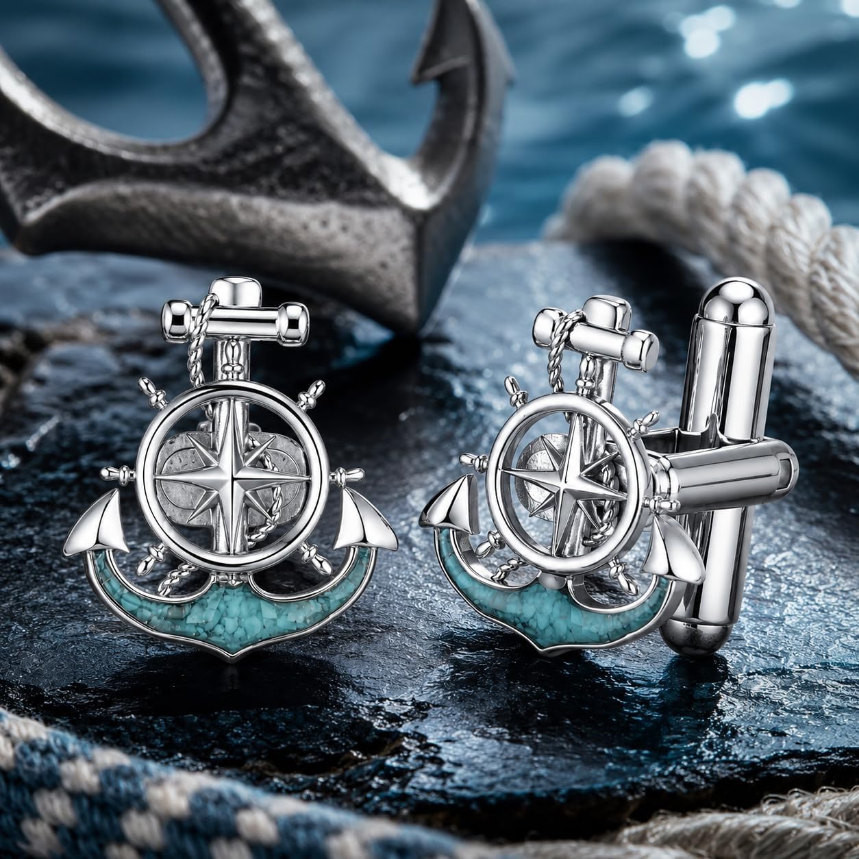 Cufflinks for Men Sterling Silver Anchor Cufflinks Nautical Jewelry Father Birthday Gifts for Men