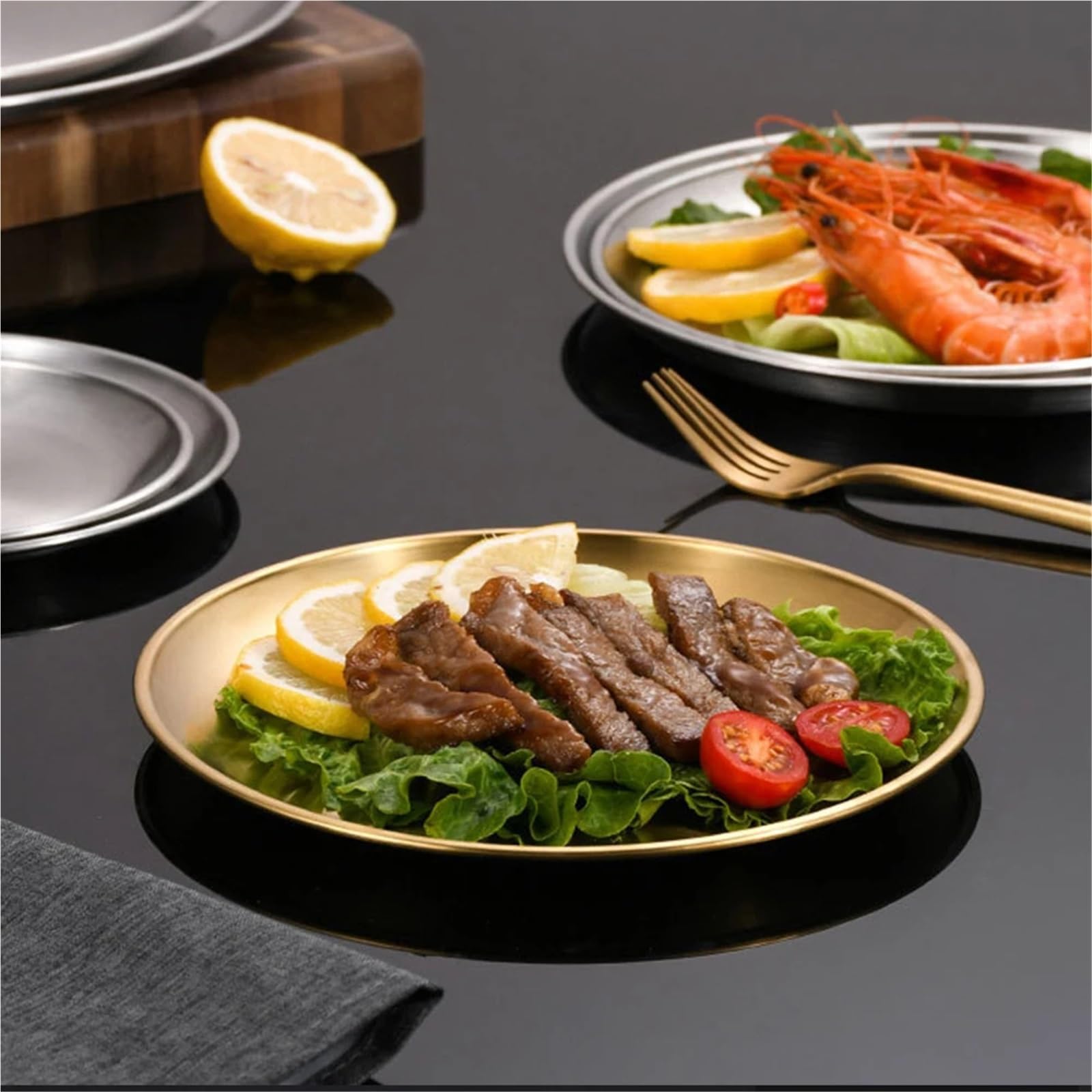 Bandeja de Servicio de Acero Inoxidable 8 Platos Redondos De Acero Inoxidable 20/23/26 Cm, Bandeja Poco Profunda, For Camping, Picnic, Utensilios Cocina(26cm)