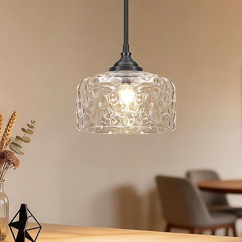 Daunton Lámparas colgantes negras, luces colgantes para isla de cocina con pantalla de vidrio martillado para isla de cocina moderna, lámpara