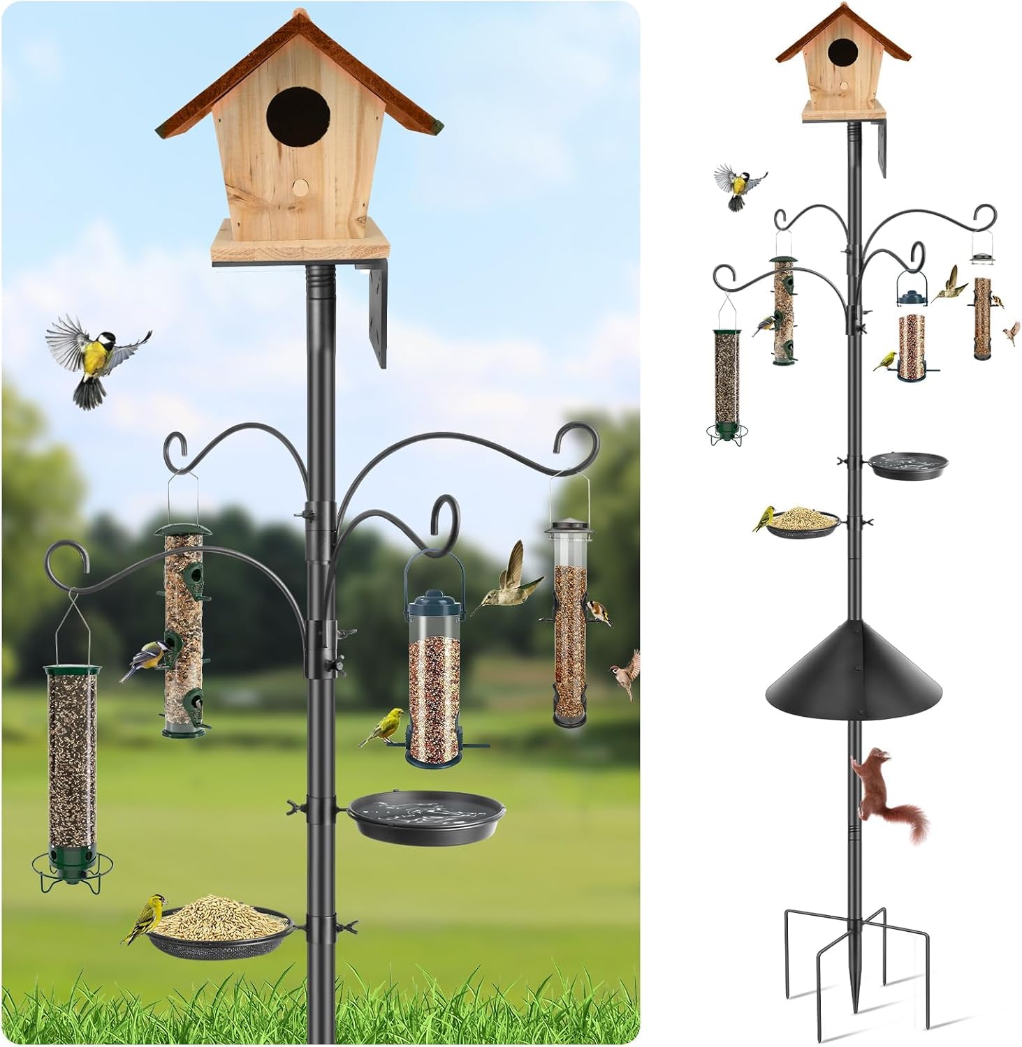 Poteau de maison pour oiseaux extérieur avec système de barrière