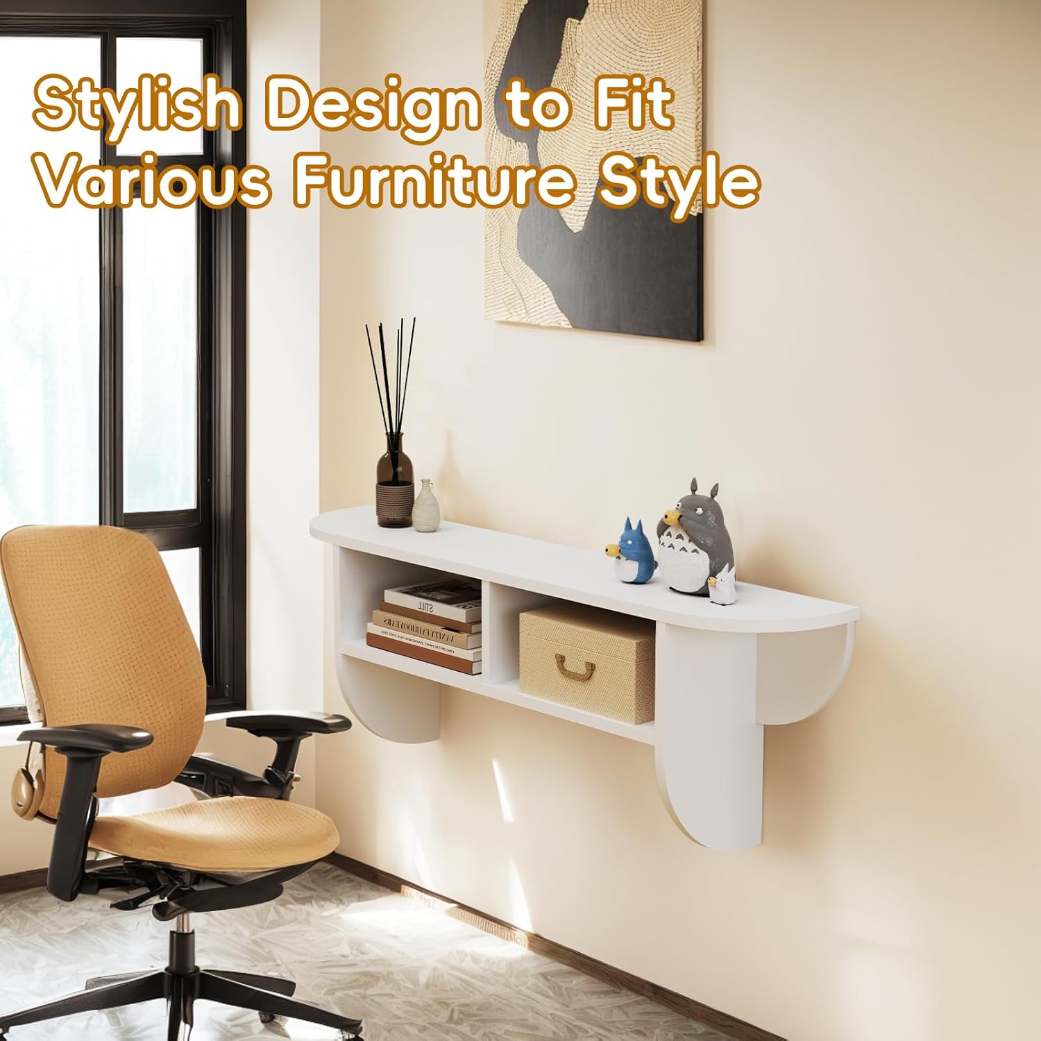 39'' Wall Mounted Narrow Entryway Table with Storage Shelf, Modern Couch Table, White