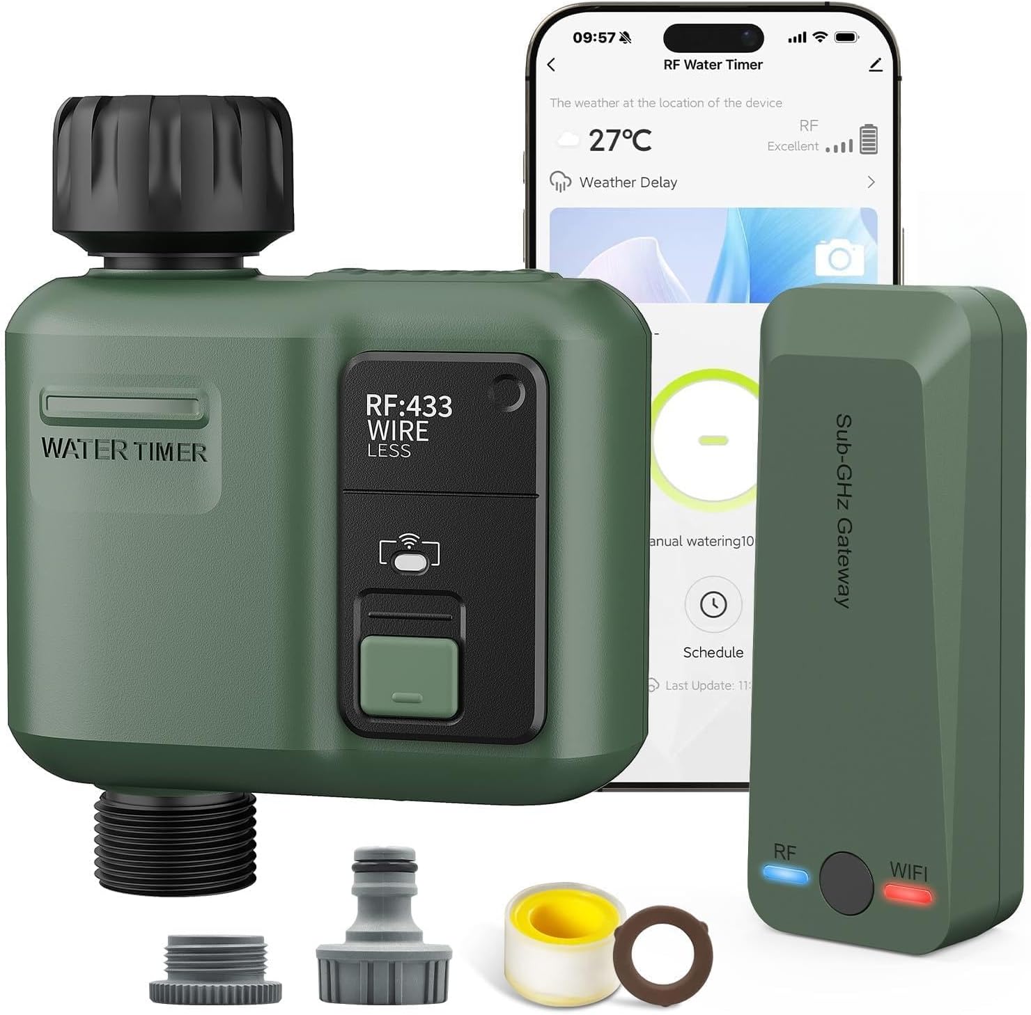 WiFi Water Timer 1 Zone for Garden Hose, Smart Sprinkler Timer with 984ft RF Range, Smart Lawn Watering System Irrigation Controller, APP/Voice Control, Rain Delay, Automatic/Manual Irrigation