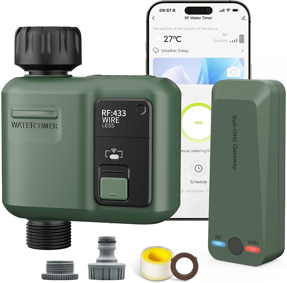 Ordinateur D'arrosage Intelligent RF433 Technologie avec WiFi Programmateur Arrosage Automatique Connecté 1 Voie pour Votre Jardin et Serre