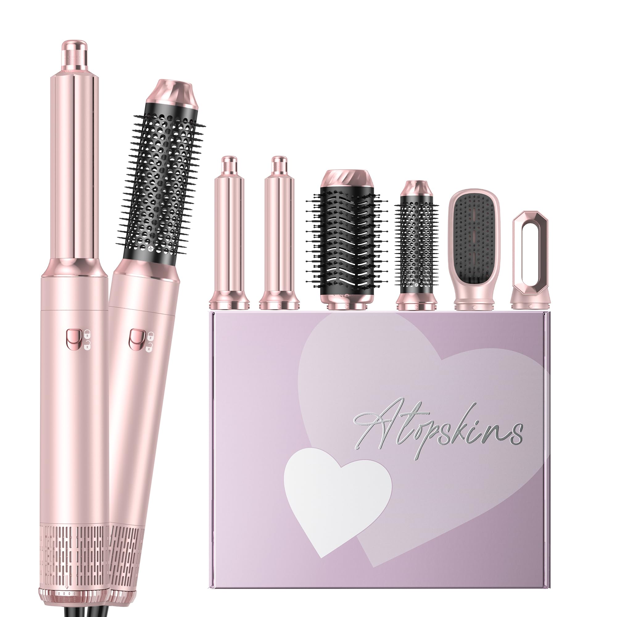 Atopskins 6-in-1 Blow Dryer Brush, Hot Air Styler with Auto-Wrap Curlers