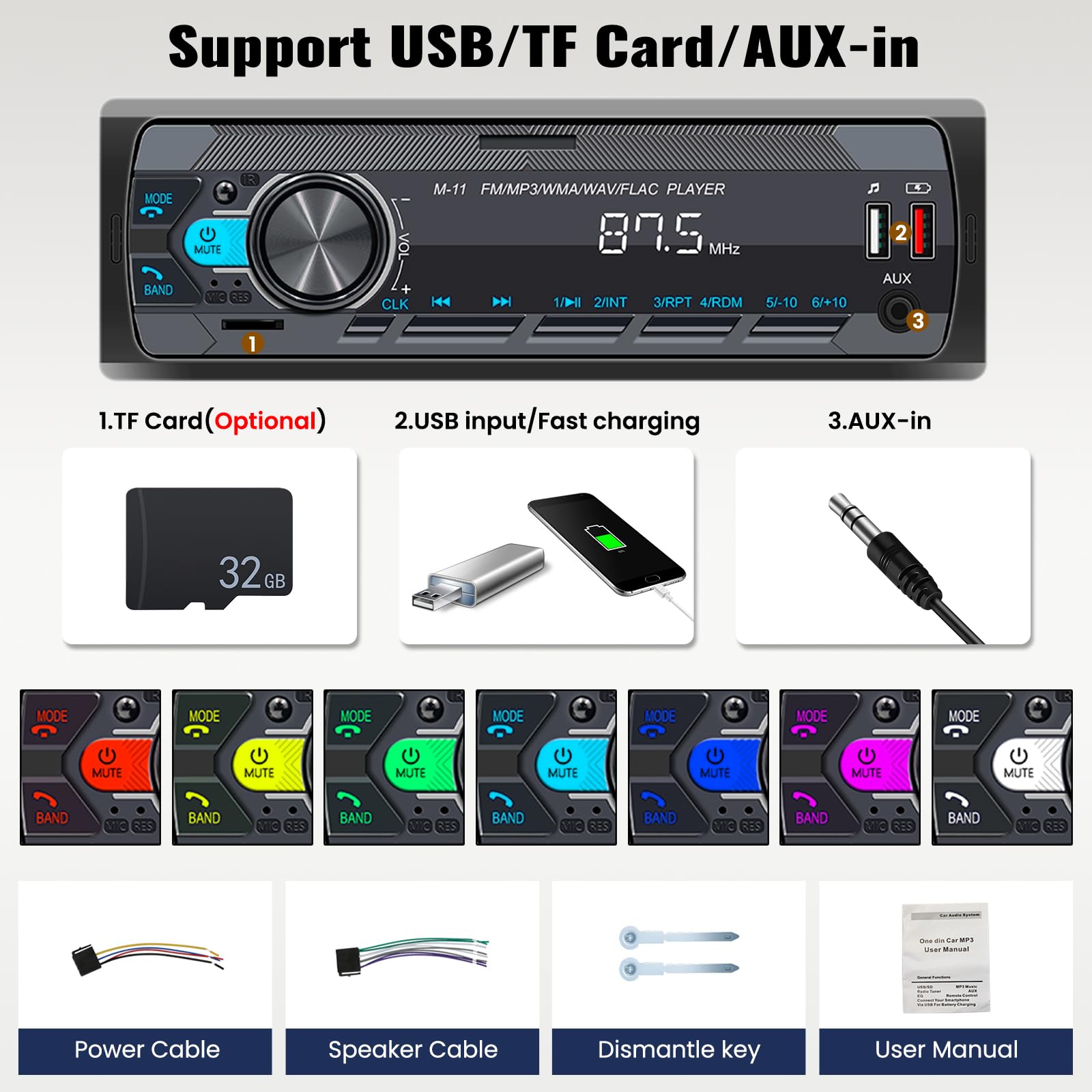 SIXWIN Single Din Car Stereo with Bluetooth 5.0 Hands Free Calling Voice Control Car Stereo FM Radio Car Mp3 Player USB AUX Port Audio Recording Car Audio System Car Audio Receivers