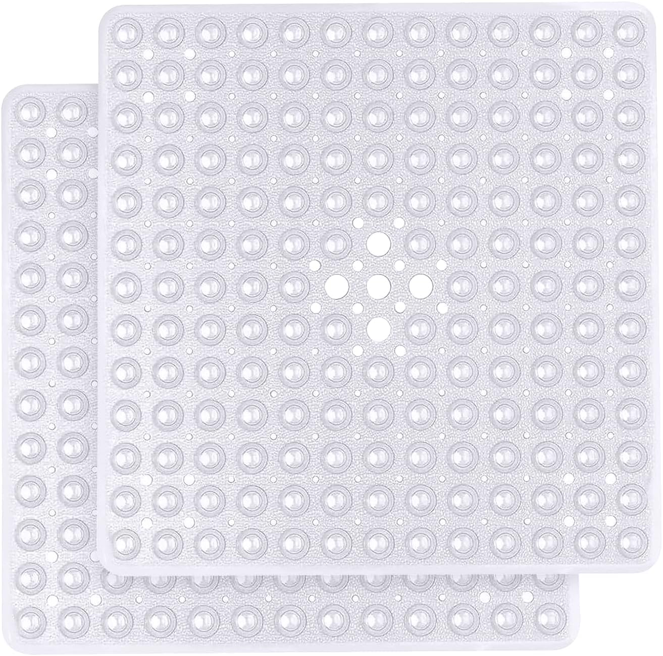 Hafaa Bath Mat Non Slip Anti Mould Rubber (2 Pack) Shower Mat - Square Bathroom Mats 53x53cm with Strong Suction Cups Grip and Drain Holes - Soft Touch Machine Washable Bathtub Mat (Clear)