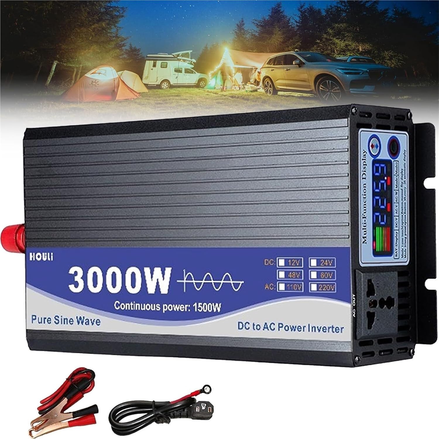 Pure Sine Wave Inverter 3000W-12000W, 12V/24V/48V/60V/72V DC to AC 110V/230V, Low Frequency Split Phase Solar Inverter with Display for Home Use