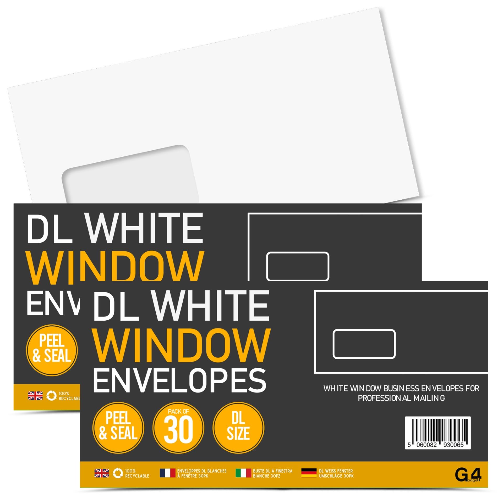 G4GADGET DL White Window Envelopes Peel & Seal 60 Pack (2 x 30) – Self Seal Letter Envelopes with Address Window, 70gsm Business Mailing Envelopes for Home, Office & School Use