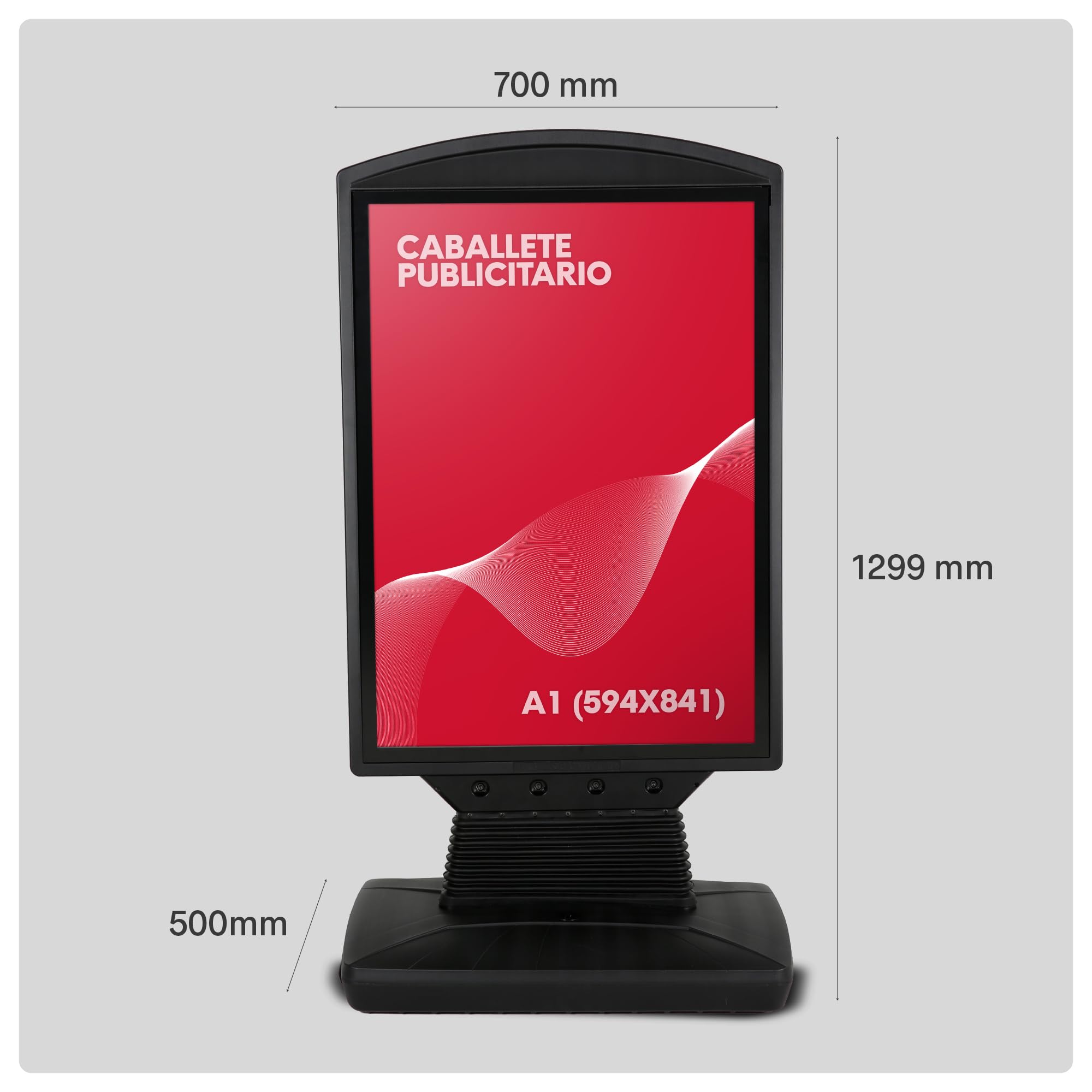 Caballete Publicitario Exterior Dortmund | Expositor Doble Cara Tamaño A1 con Base Rellenable y Ruedas | Soporte para Carteles Resistente al Viento y Agua | Con Protector UV