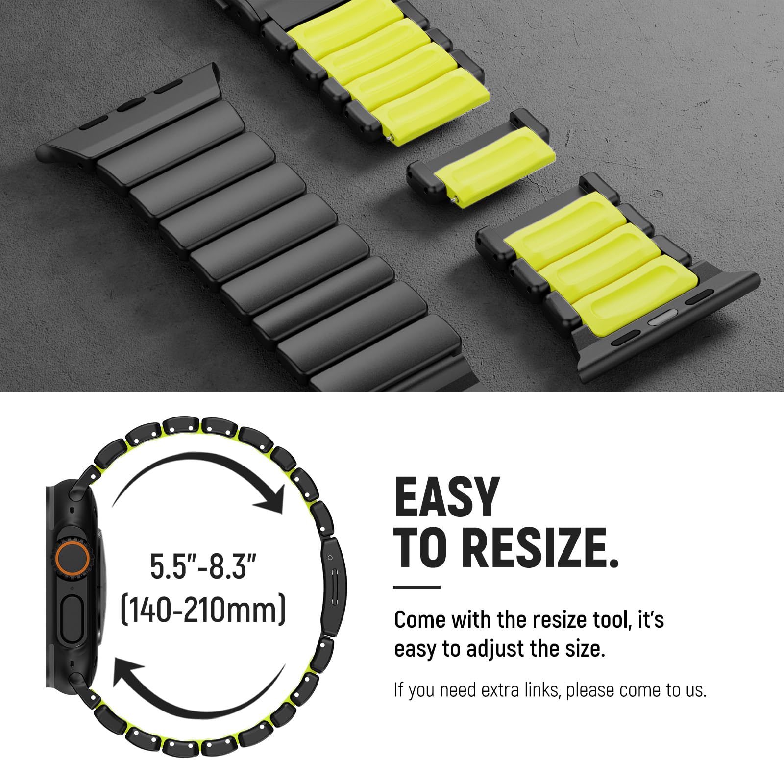 KADES Bracelet à maillons magnétiques en titane et silicone de grade 2 pour Apple Watch Ultra 3/2/1 49 mm, 46 mm, 45 mm, 44 mm - Fermoir sécurisé - Bracelet de sport léger pour iWatch Series 11 10 9 8