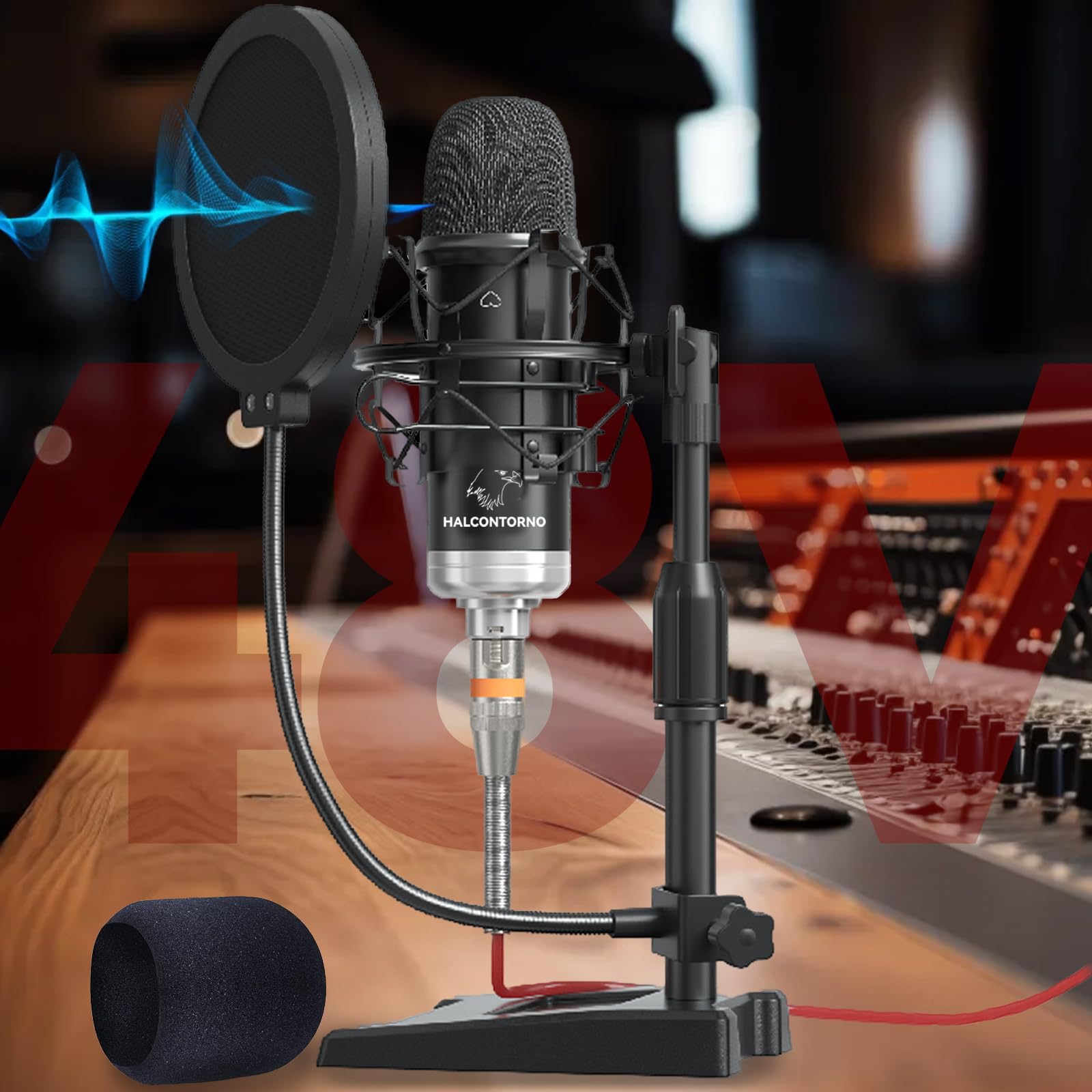 HALCONTORNO 48V Podcast Microphone W1000 - Phantom Power Required, Vintage XLR Condenser Mic with Pop Filter, Adjustable Mic Stand, Perfect for Podcasting, Streaming, Voice Recording