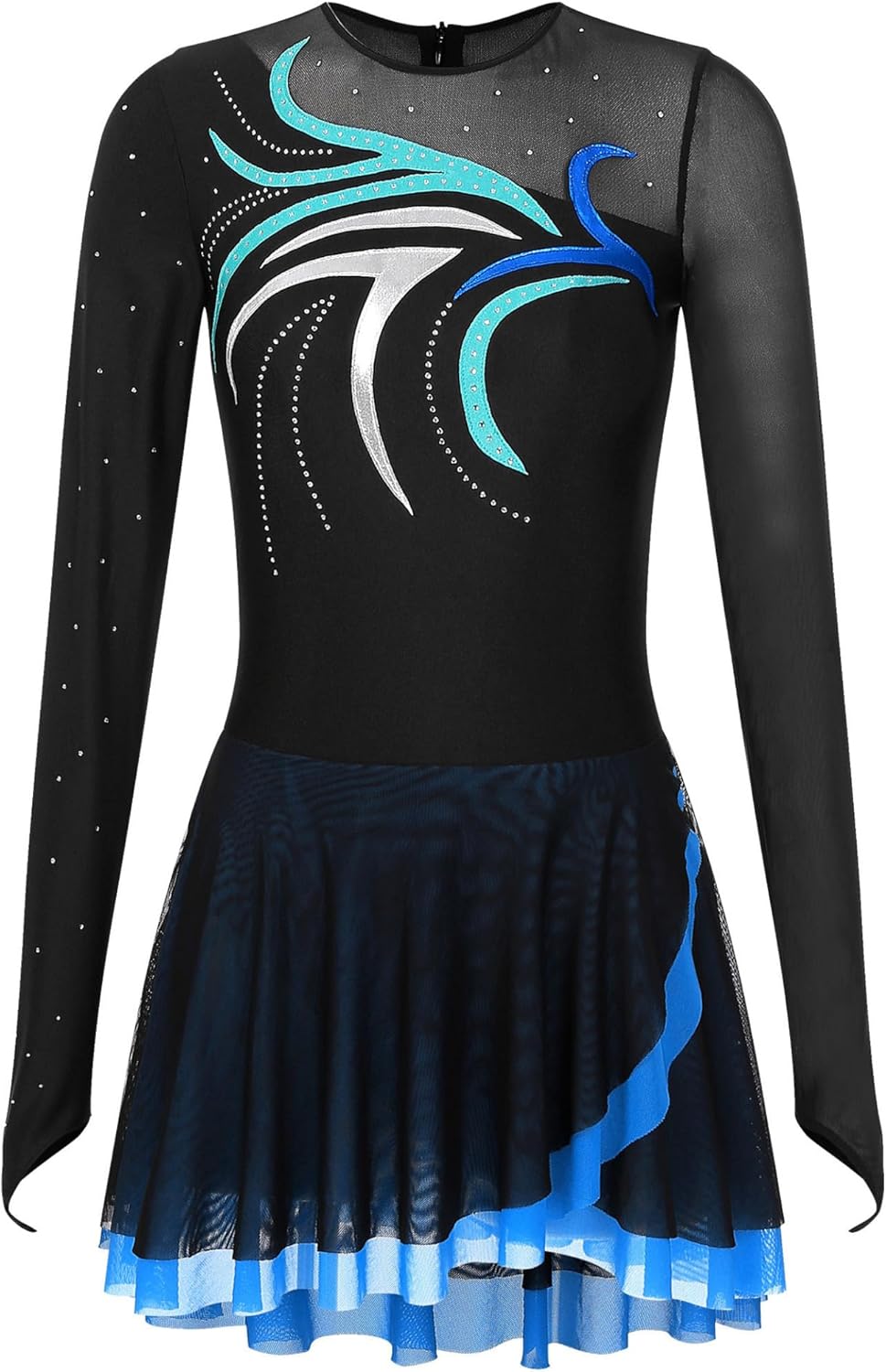 Acheter Combinaison De Patinage Sur Glace Pour Enfants Filles, Col Rond, Manches Longues, Décor De Strass Brillant, Dos Creux, Justaucorps De Danse De Ballet