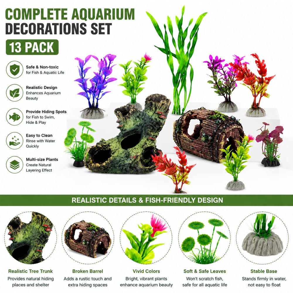 chewy fish tank accessories Amazon.com : Aquarium Decorations Set, Fish Tank Decor with Artificial  Plants and Resin Ornaments, Betta Fish Tank Accessories for Small Tanks,  Soft Safe Plastic Plants with Hideout Cave Décor(Ornaments set #2) :