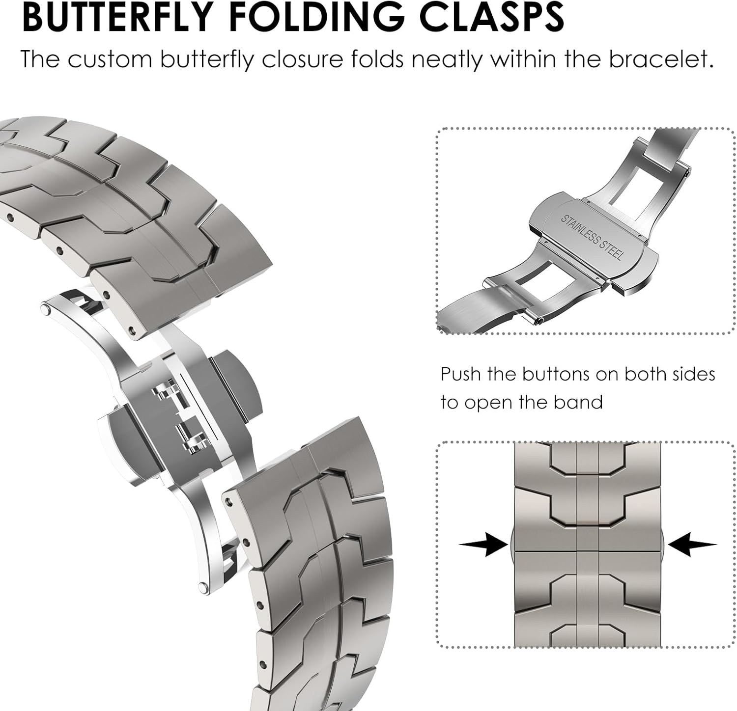 CHANCHY Stainless Steel Band for Apple Watch Band Apple Watch Ultra 3/2/1 Band 49mm, Series 11/10 46mm, 9/8/7 45mm, SE3/SE2/SE 6/5/4 44mm, 3/2/1 42mm, Metal Strap with Folding Clasp for Men, Titanium - Image 3