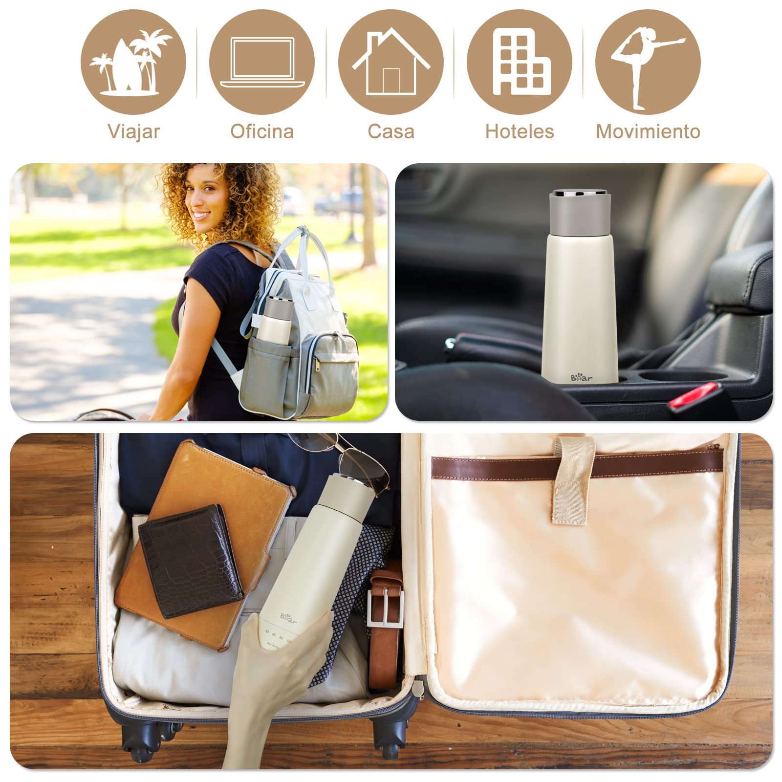 Bear 300ml 4 - Temperatura Hervidor Eléctrico, Control Portátil De Un Solo Clic, Taza Térmica De Calentamiento Rápido De Viaje De Tres En Uno, Doble Capa 304 Acero Inoxidable