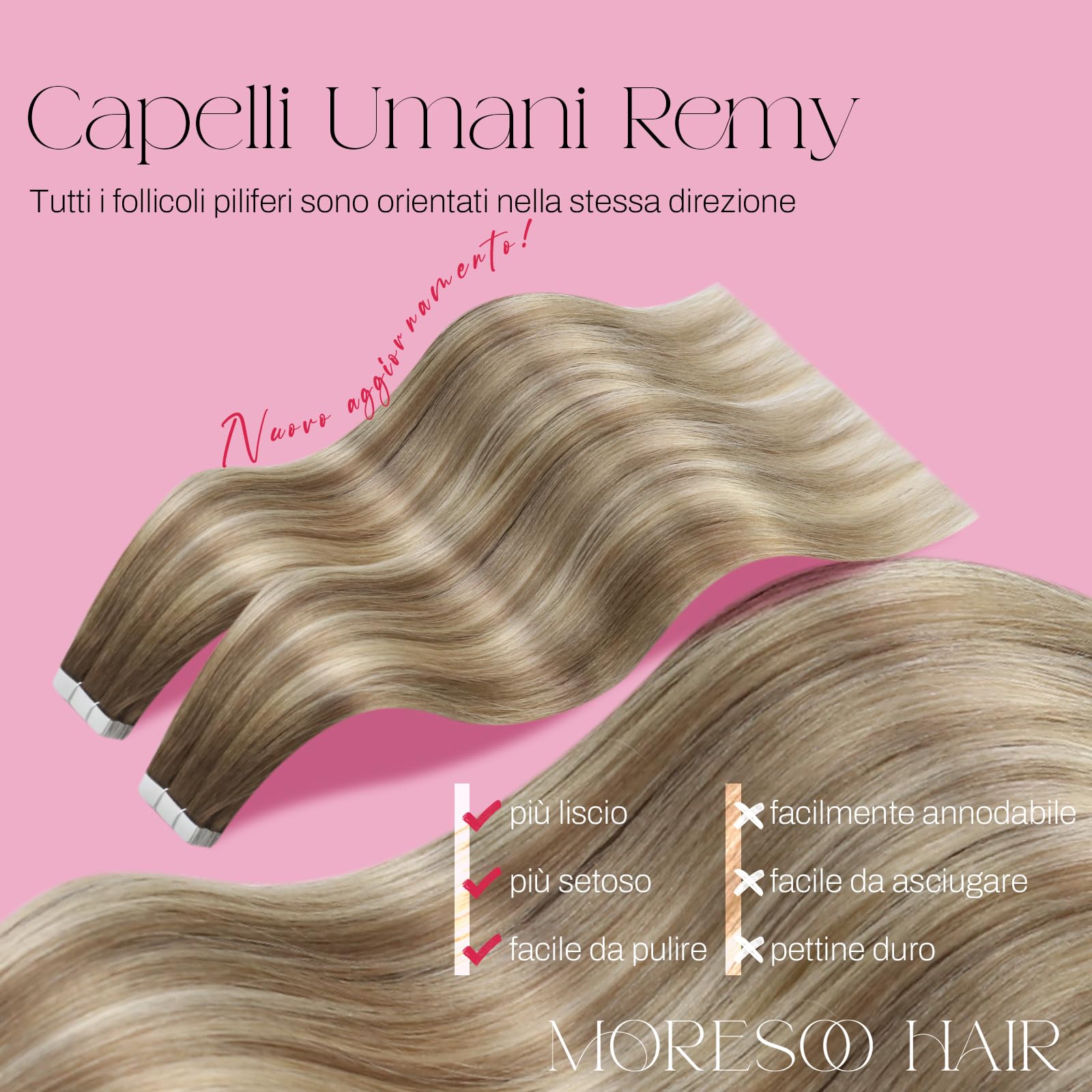 Moresoo Extension Biadesive Capelli Veri Invisibili #8/22/8 30cm 30g 20pz