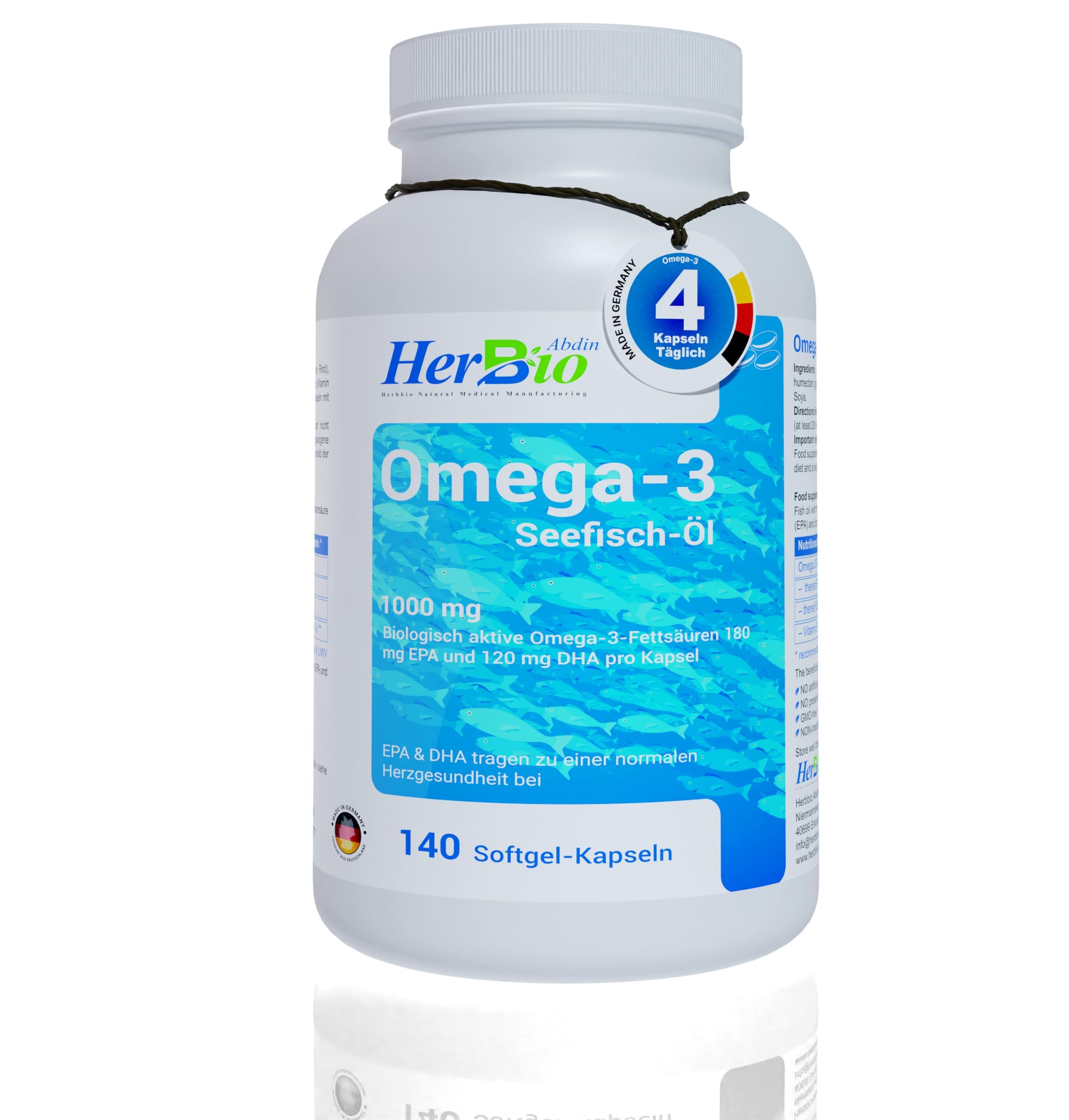 HerbBio Omega 3 1000 mg, 3 x 140 Softgel-Kapseln, hochdosiert