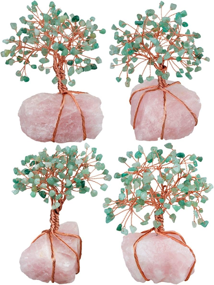 mookaitedecor Natural Green Aventurine Crystal Money Tree,Gemstone Feng Shui Ornaments Tree of Life Figurines,Rough Stone Rose Quartz Base - Image 4